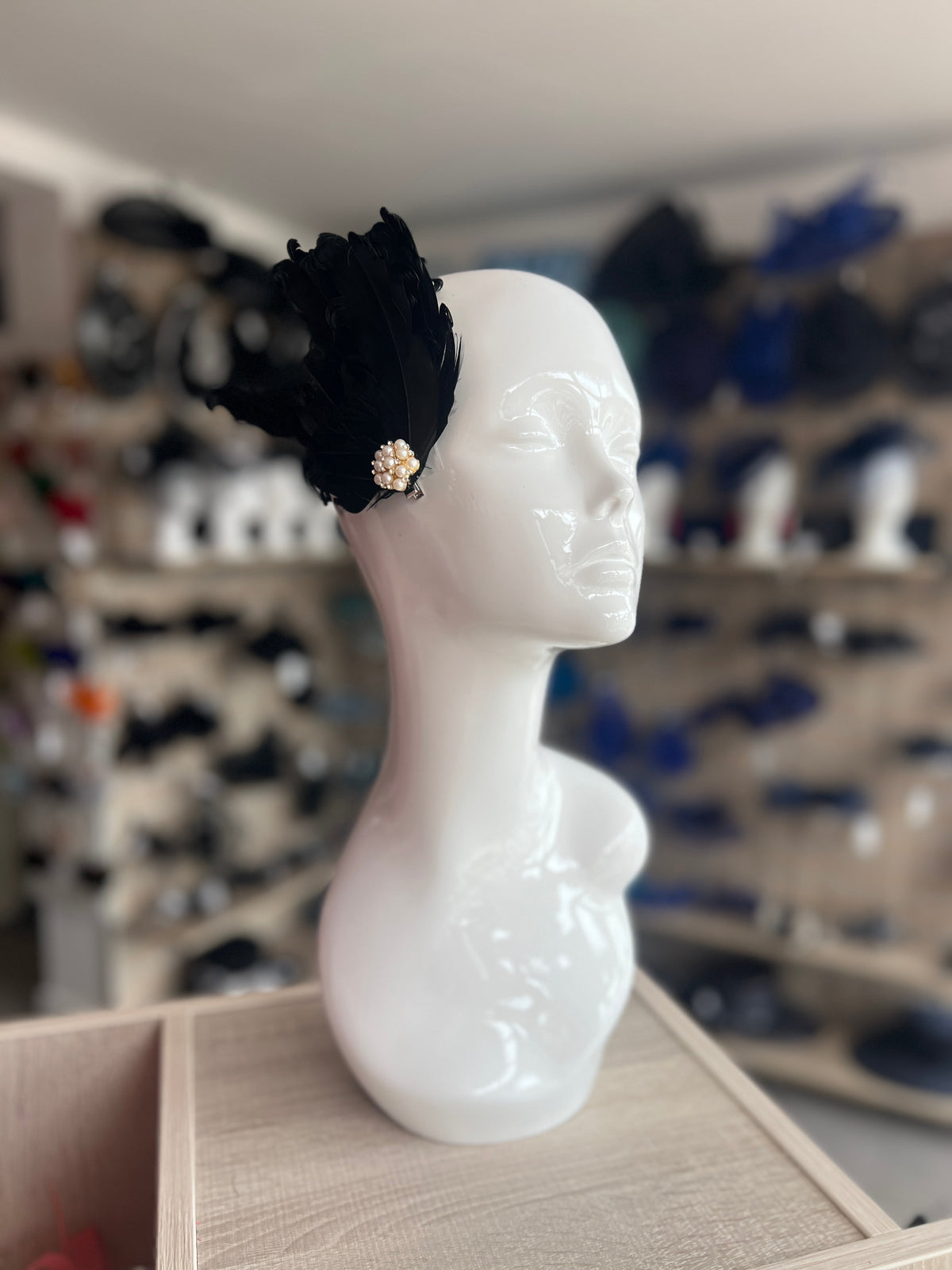 Black Fascinator Clip with Vintage Feathers &amp; Pearls-Fascinators Direct