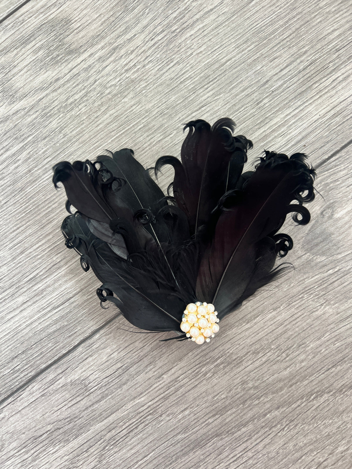 Black Fascinator Clip with Vintage Feathers &amp; Pearls-Fascinators Direct