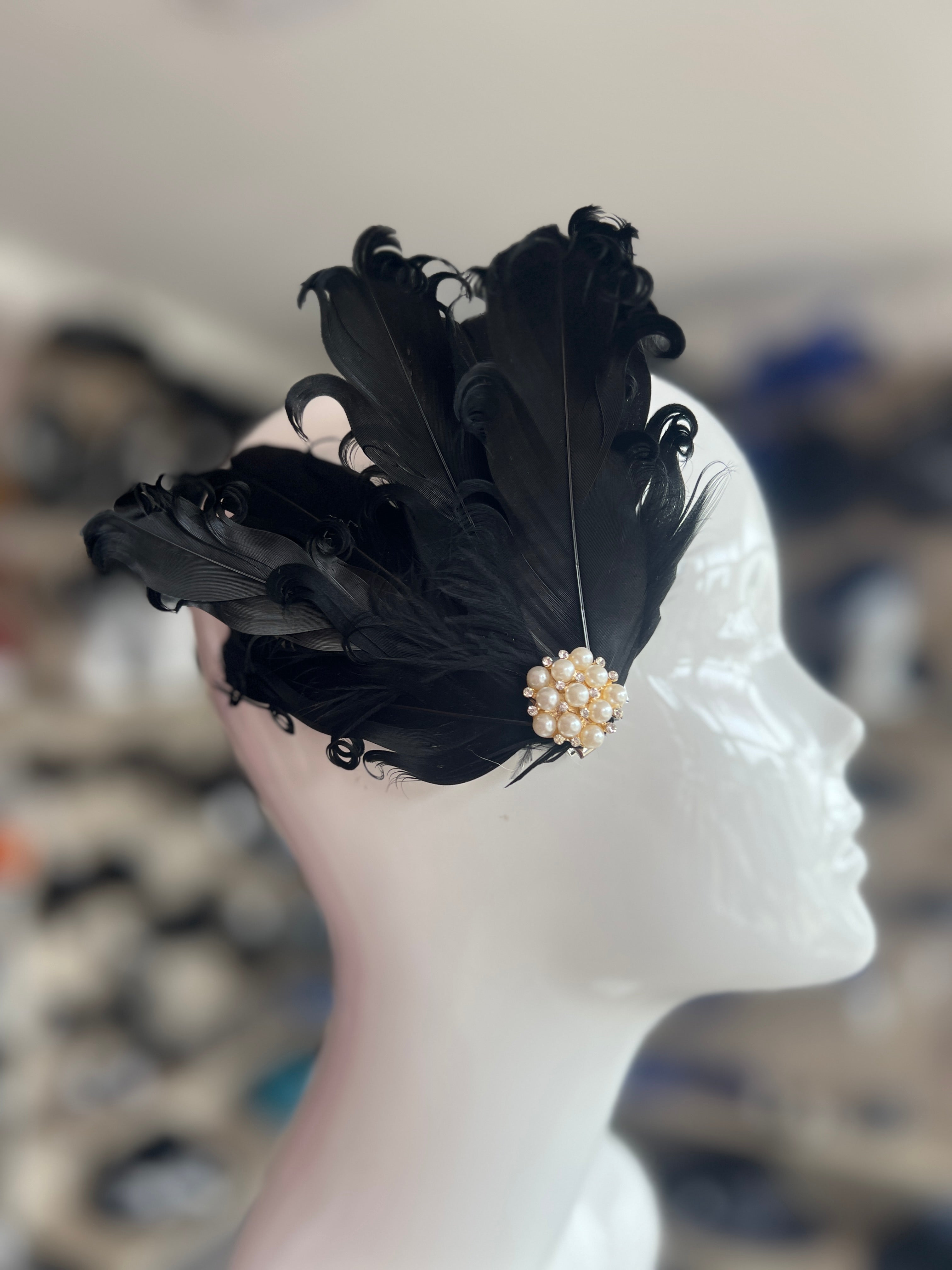 Black Fascinator Clip Black Feather Hair Clip