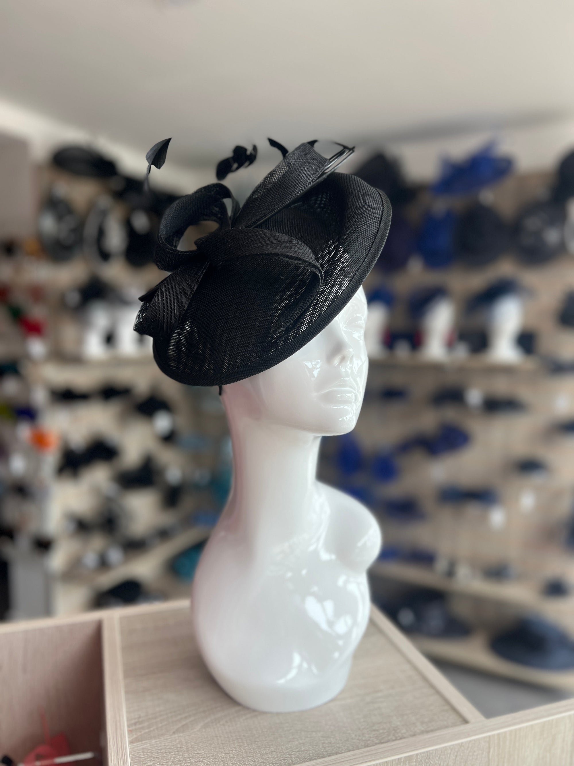 Black Fascinator Hat with Twin Quills & Sinamay Loops-Fascinators Direct