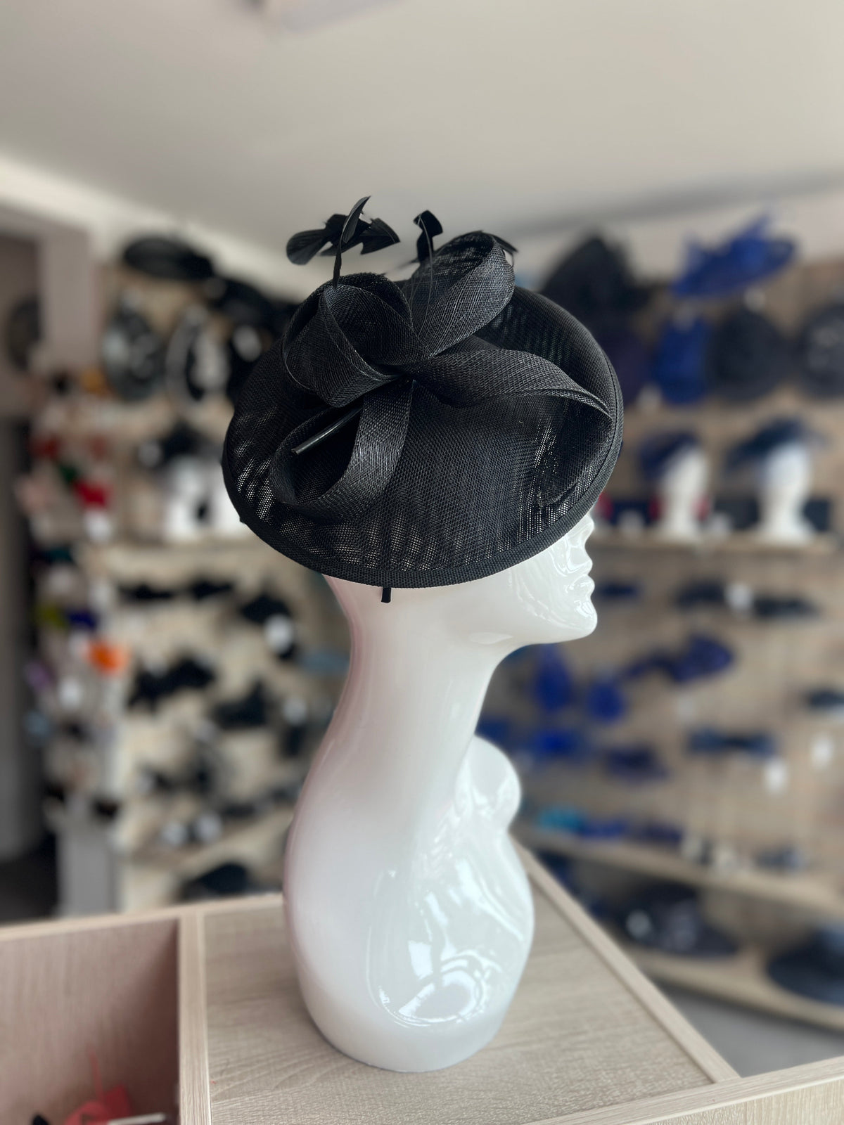 Black Fascinator Hat with Twin Quills &amp; Sinamay Loops-Fascinators Direct