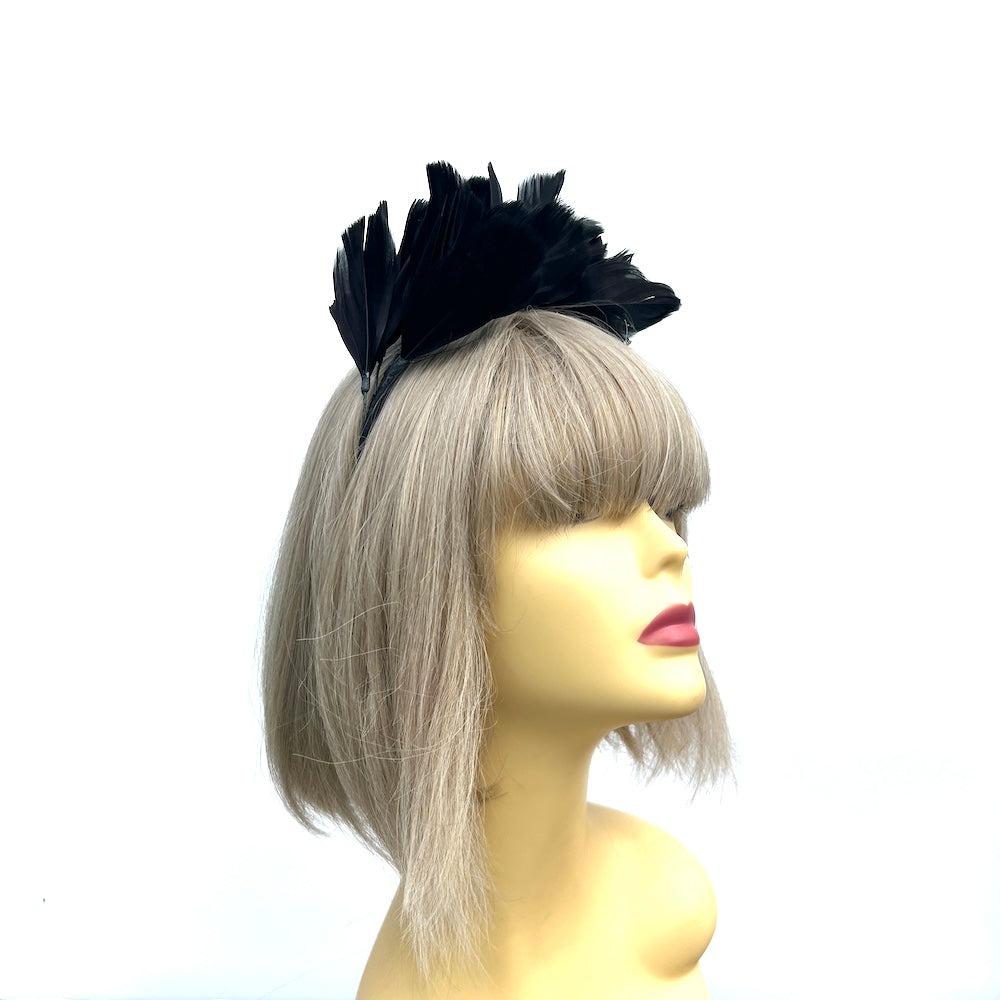 Black Fascinator Headband with Feather Petals & Diamanté-Fascinators Direct