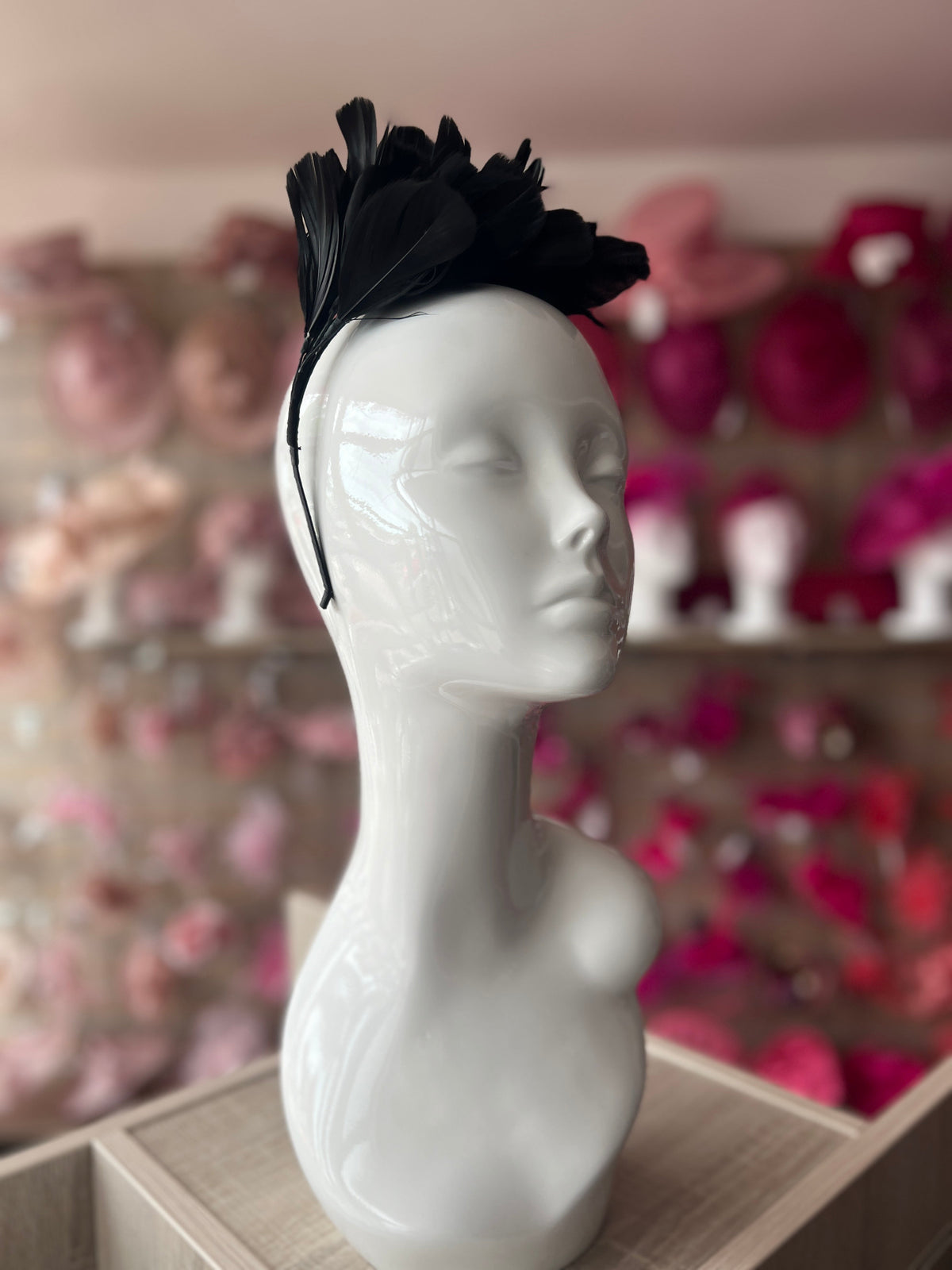 Black Fascinator Headband with Feather Petals &amp; Diamanté-Fascinators Direct