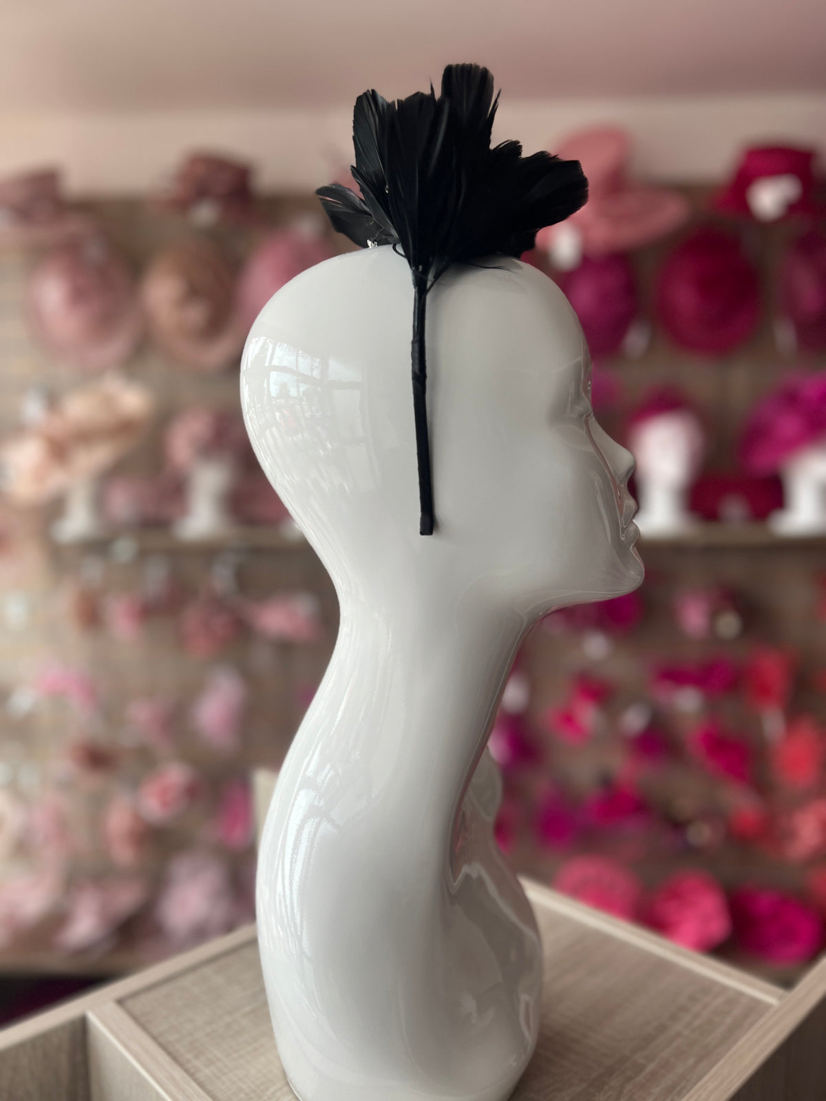 Black Fascinator Headband with Feather Petals &amp; Diamanté-Fascinators Direct