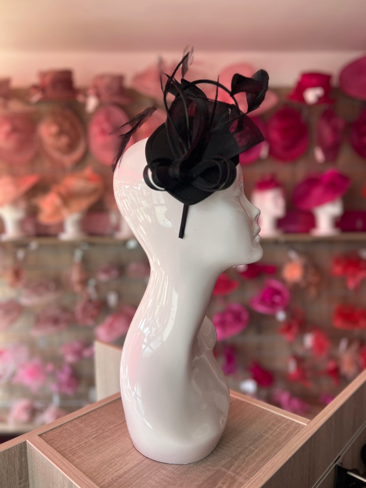 Black Fascinator Headband with Looped Crin &amp; Feathers-Fascinators Direct