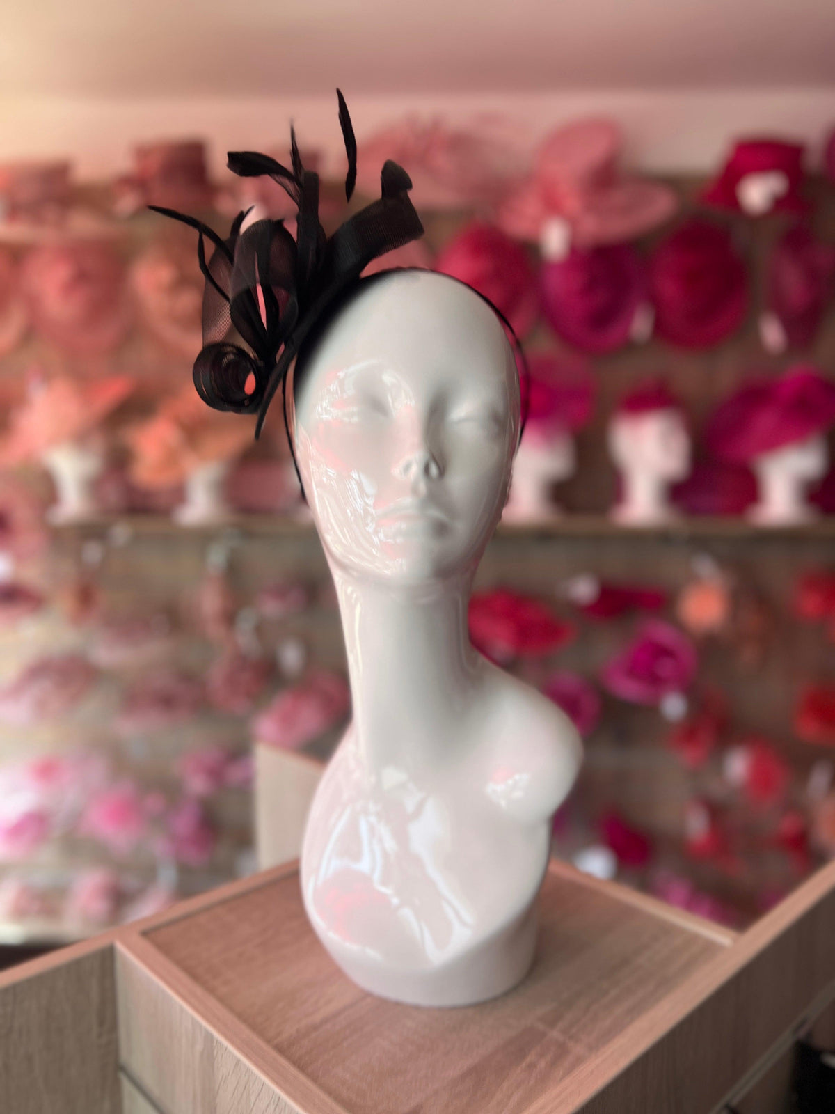 Black Fascinator Headband with Looped Crin &amp; Feathers-Fascinators Direct