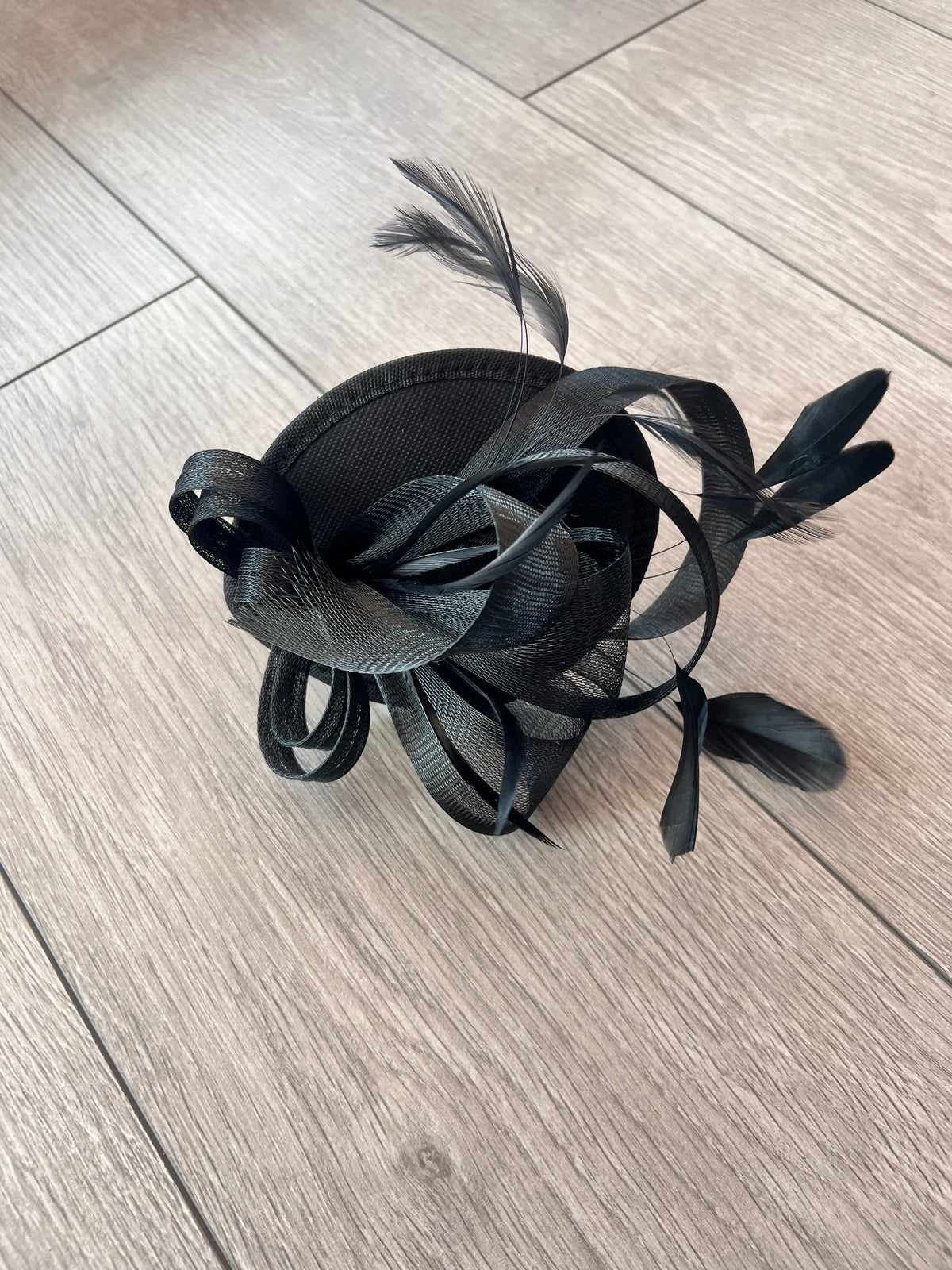 Black Fascinator Headband with Looped Crin &amp; Feathers-Fascinators Direct