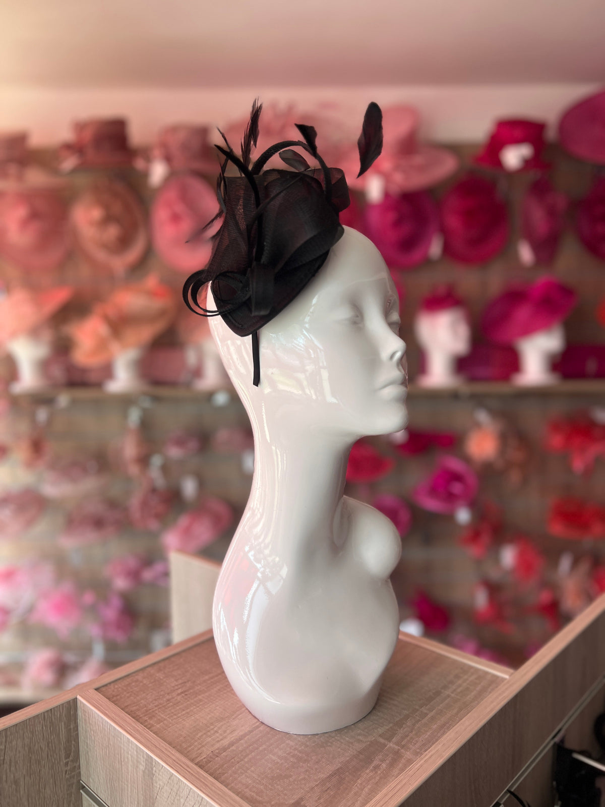 Black Fascinator Headband with Looped Crin &amp; Feathers-Fascinators Direct