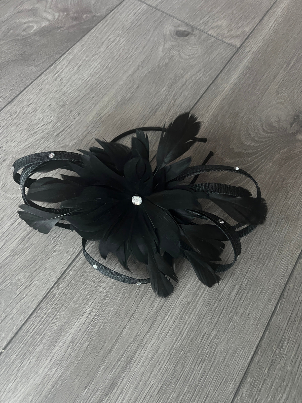 Black Fascinator With Diamanté Loops &amp; Flower-Fascinators Direct