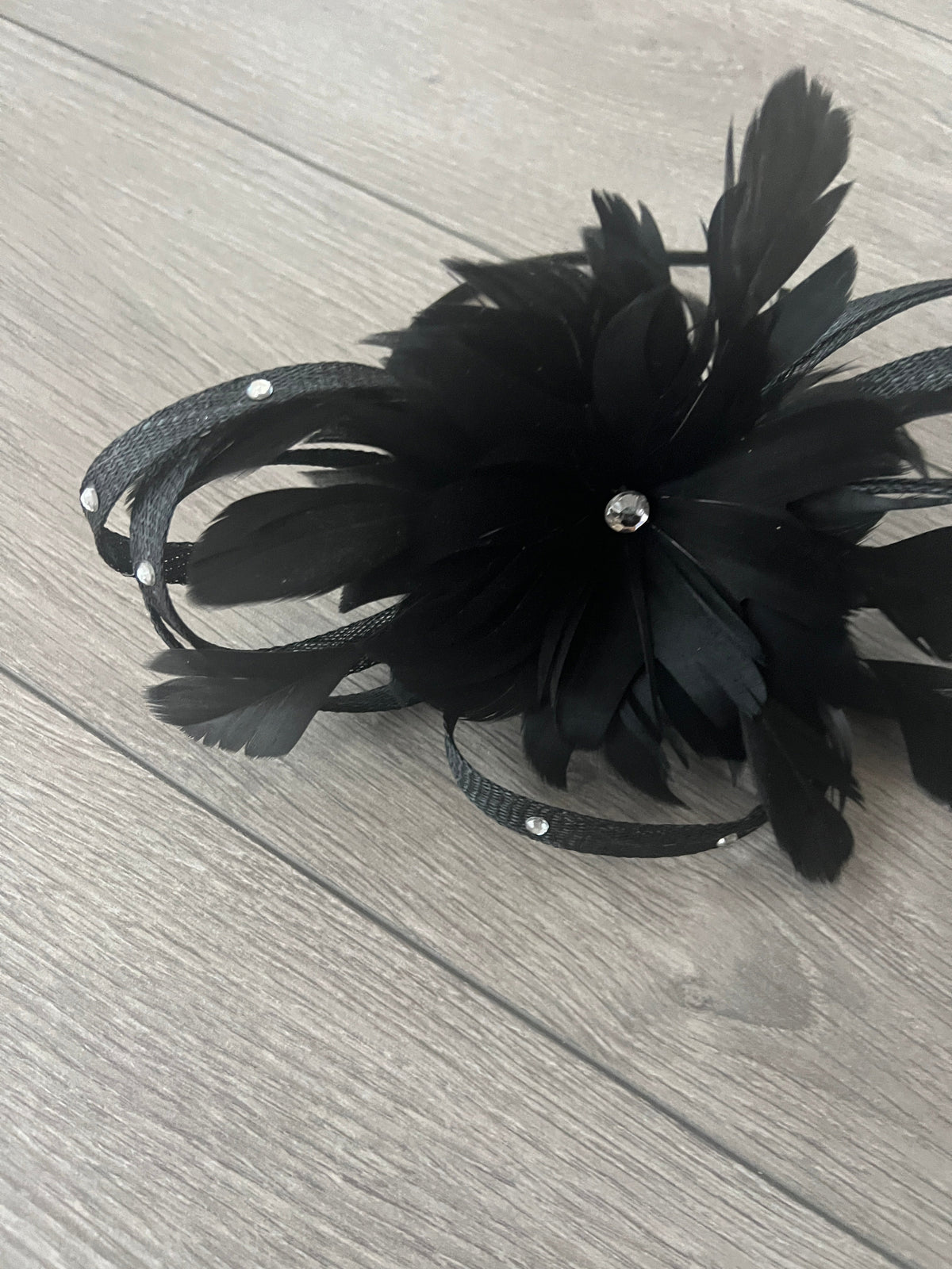 Black Fascinator With Diamanté Loops &amp; Flower-Fascinators Direct