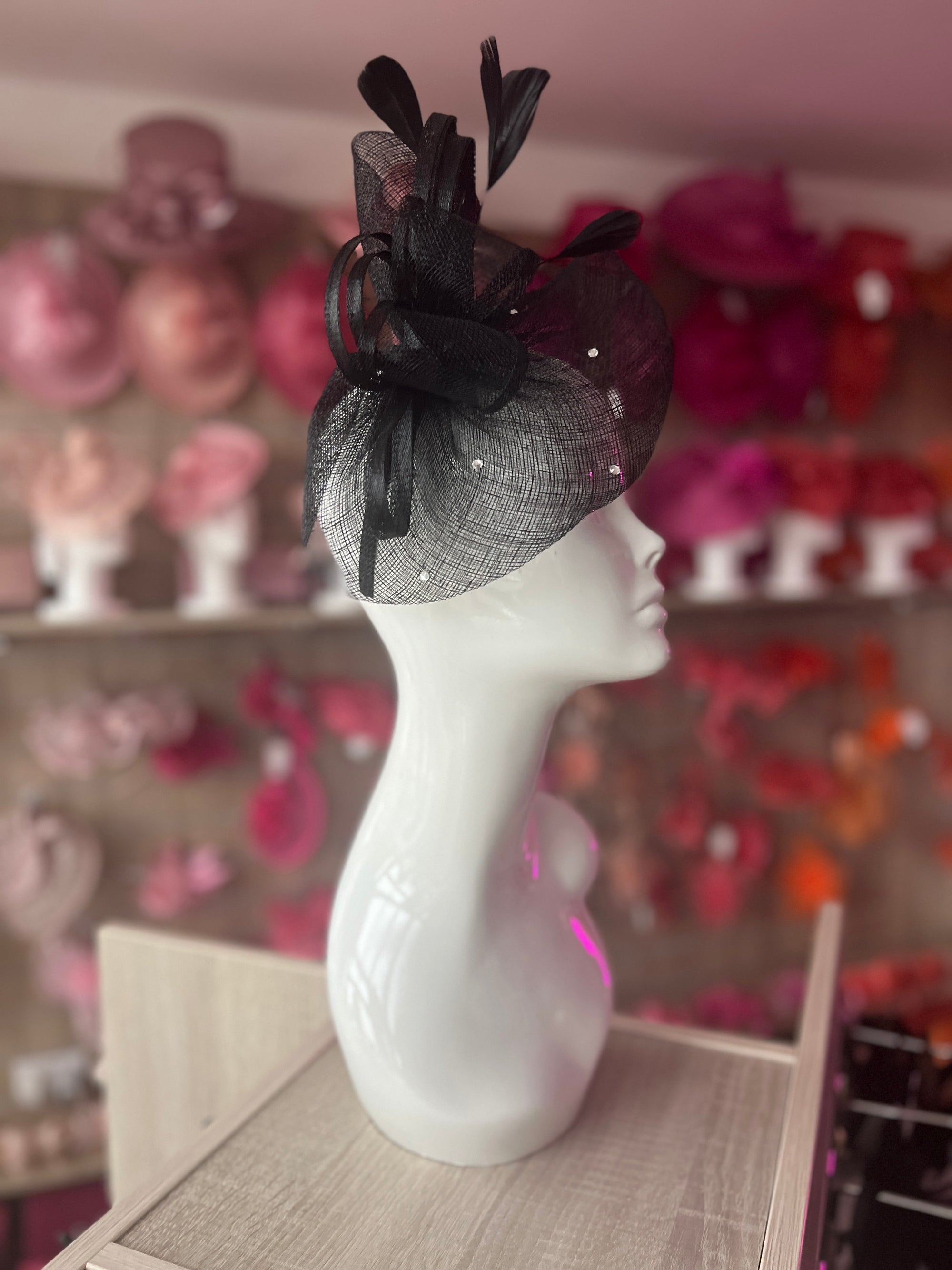 Black Fascinator With Diamanté Oval Base-Fascinators Direct