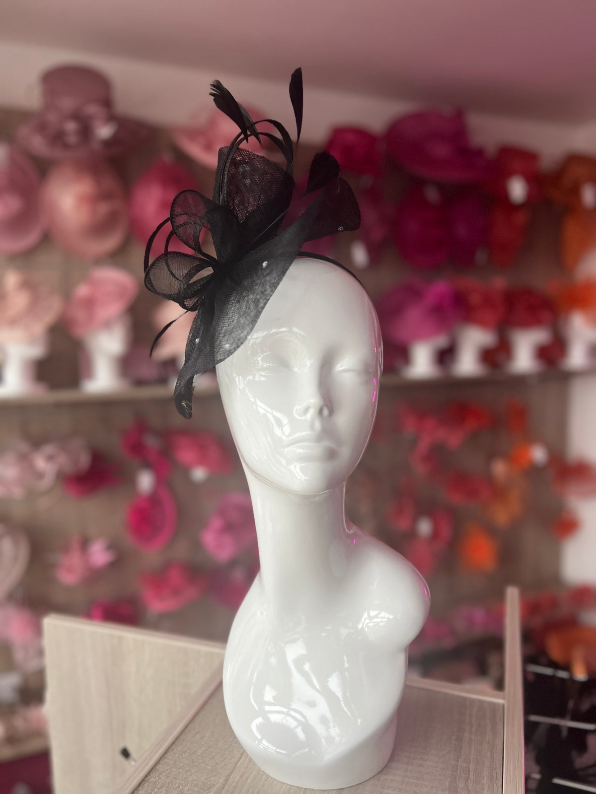 Black Fascinator With Diamanté Oval Base-Fascinators Direct