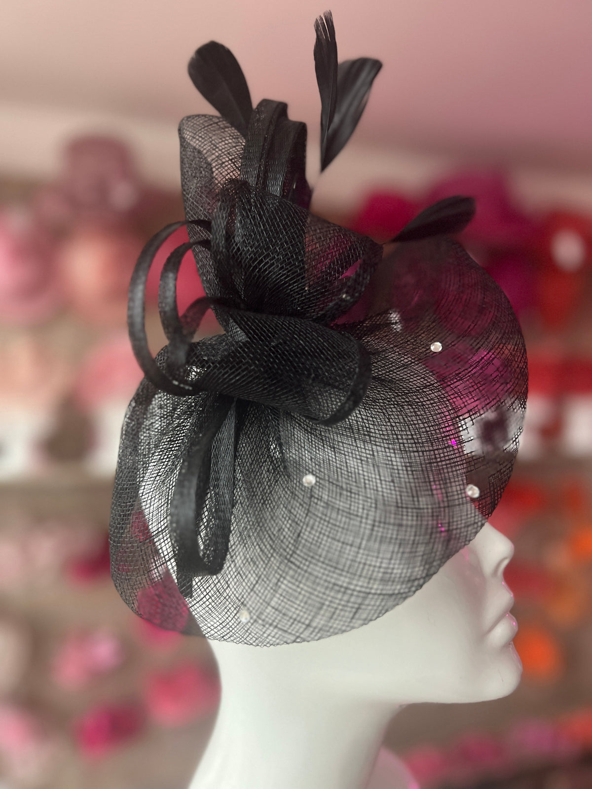 Black Fascinator With Diamanté Oval Base-Fascinators Direct