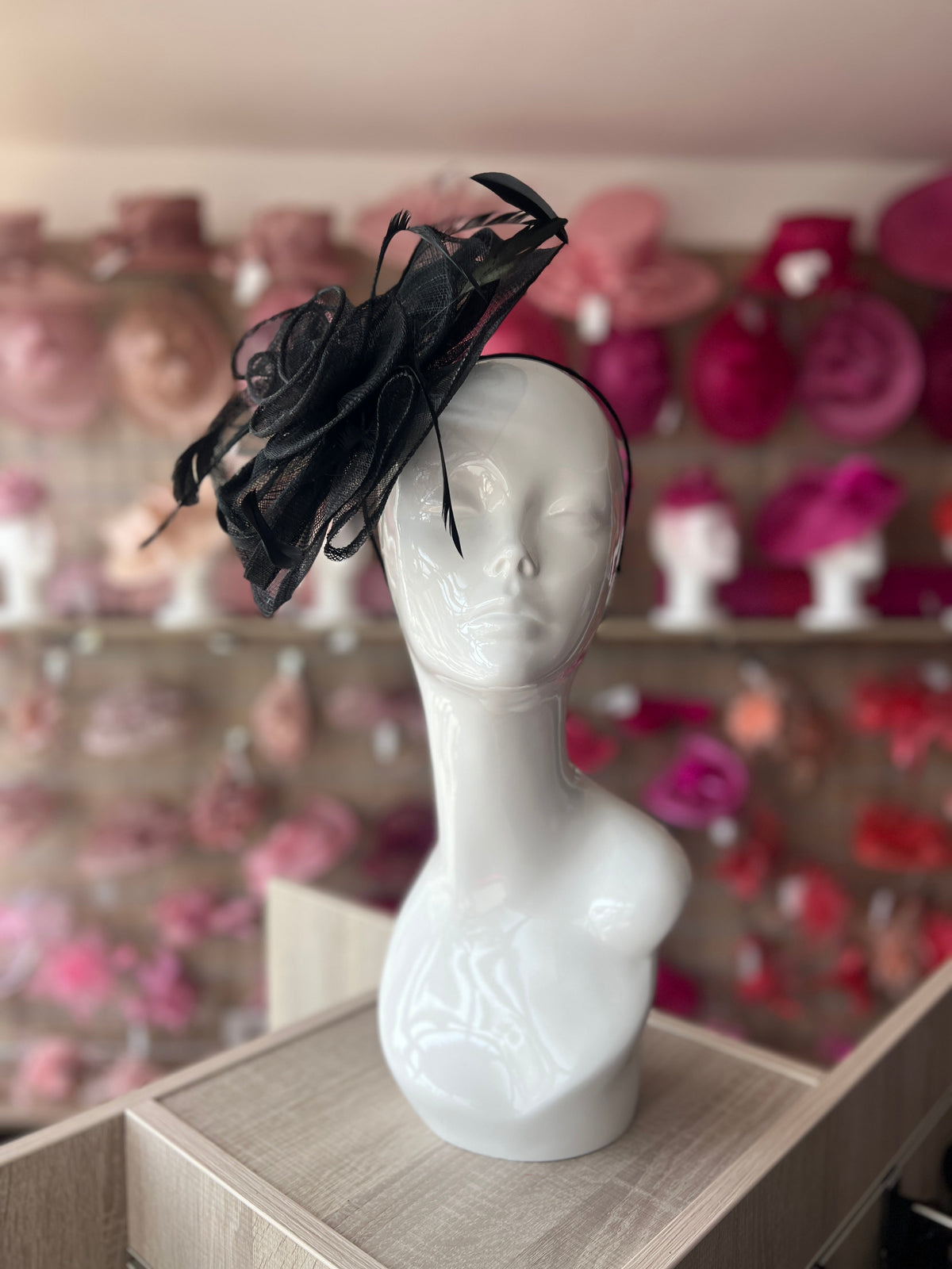 Black Fascinator with Layered Sinamay &amp; Feathers-Fascinators Direct