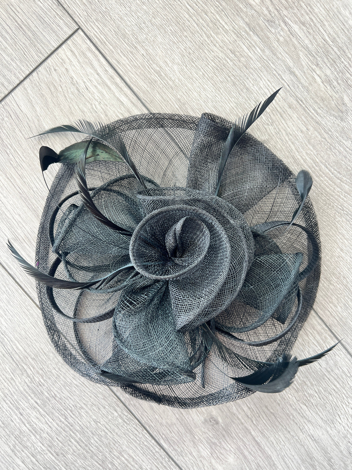 Black Fascinator with Layered Sinamay &amp; Feathers-Fascinators Direct