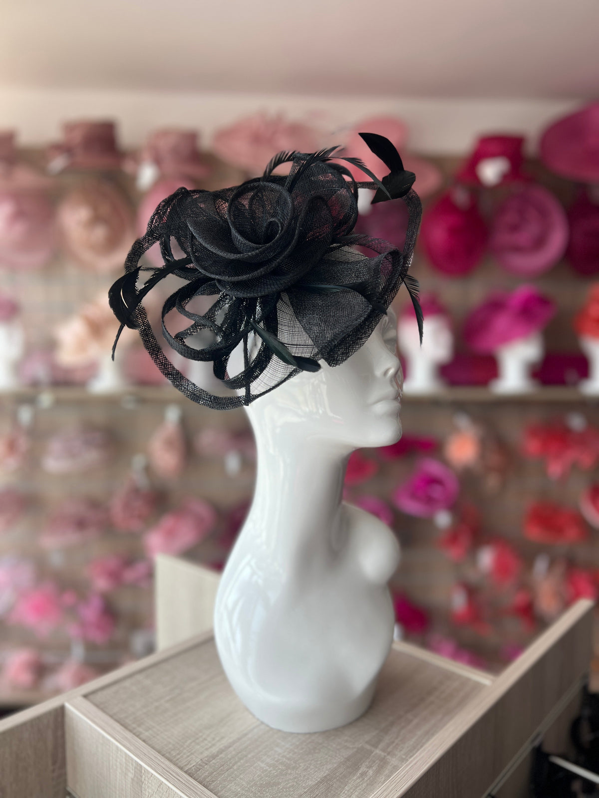Black Fascinator with Layered Sinamay &amp; Feathers-Fascinators Direct