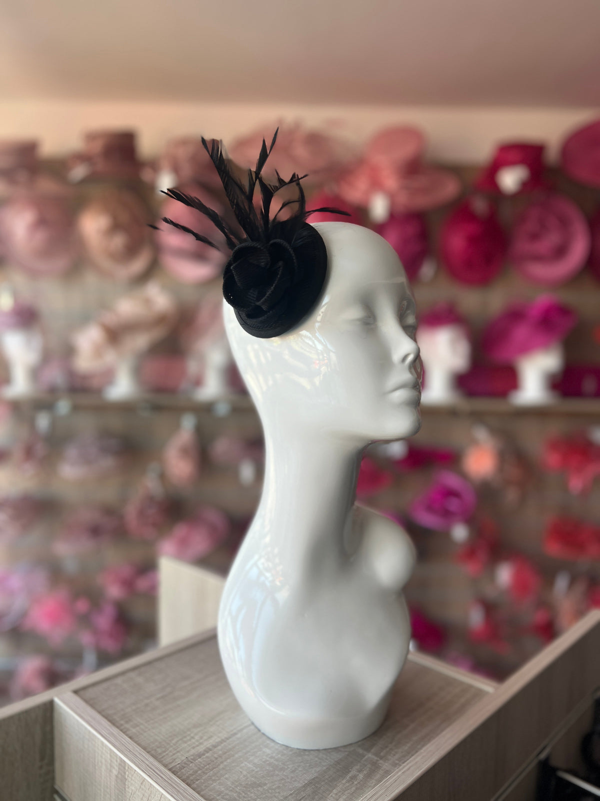 Black Fascinator with Lily Flower &amp; Feathers-Fascinators Direct