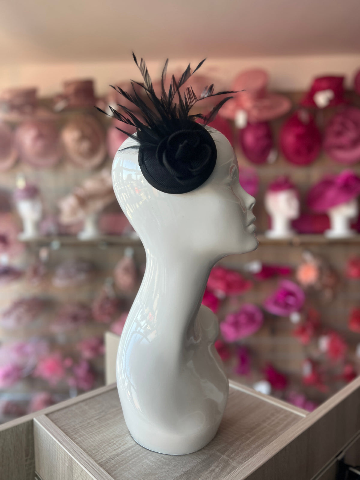 Black Fascinator with Lily Flower &amp; Feathers-Fascinators Direct