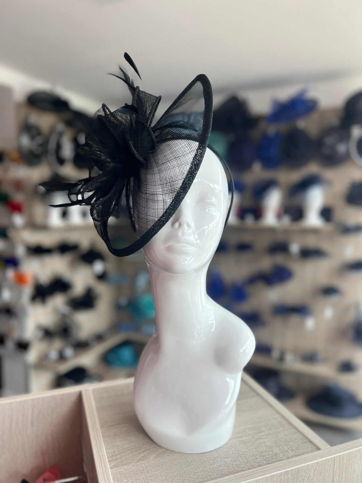 Black Fascinator with Ruched Sinamay &amp; Loops-Fascinators Direct