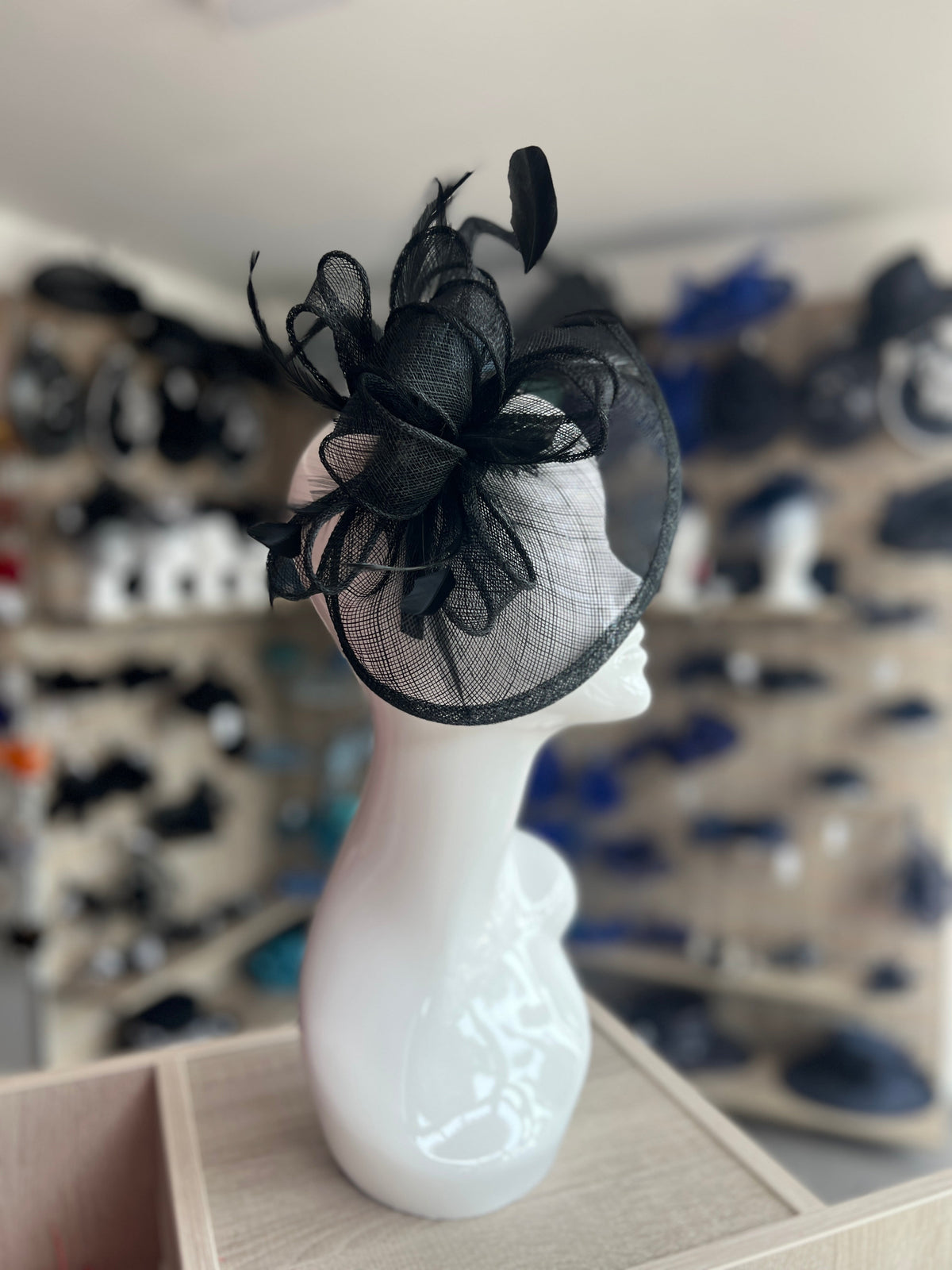 Black Fascinator with Ruched Sinamay &amp; Loops-Fascinators Direct