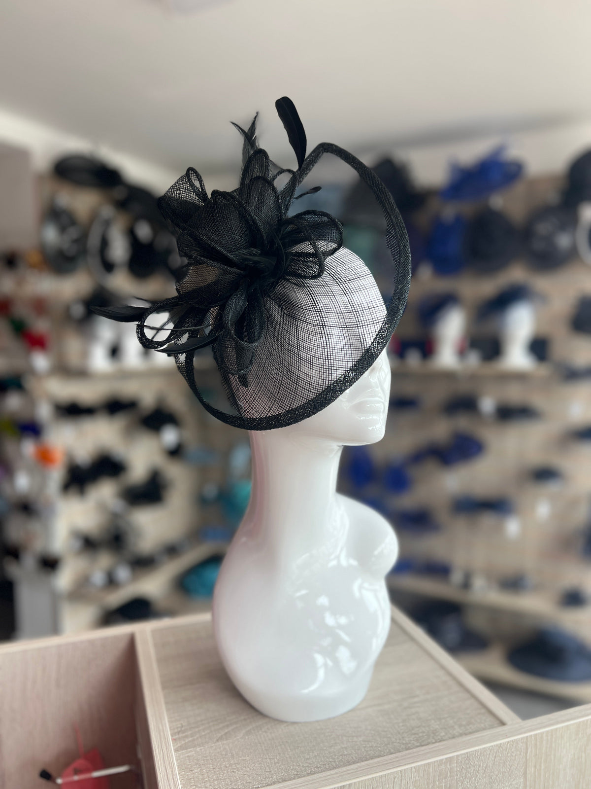 Black Fascinator with Ruched Sinamay &amp; Loops-Fascinators Direct
