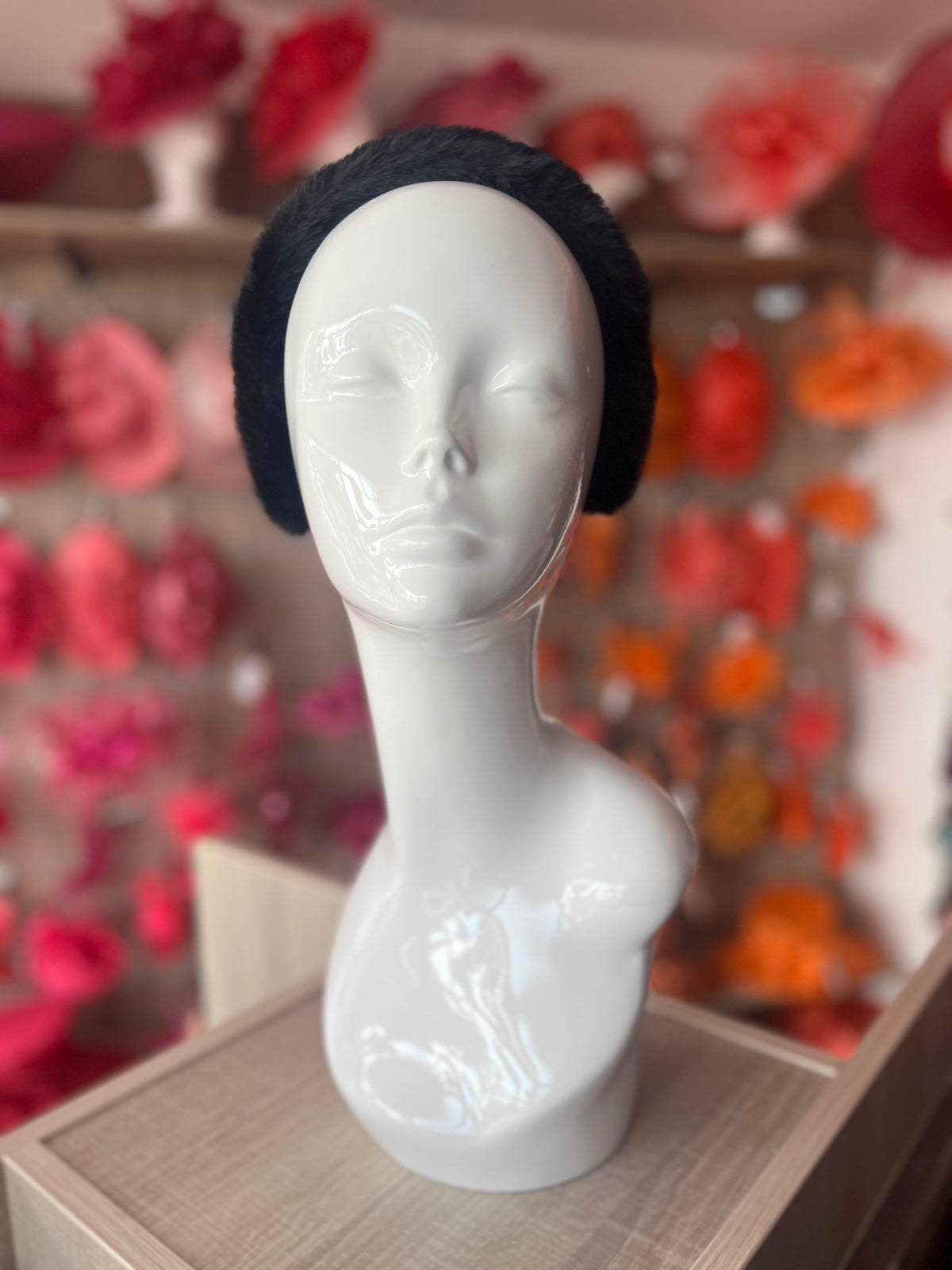 Black Faux Fur Alice Band-Fascinators Direct