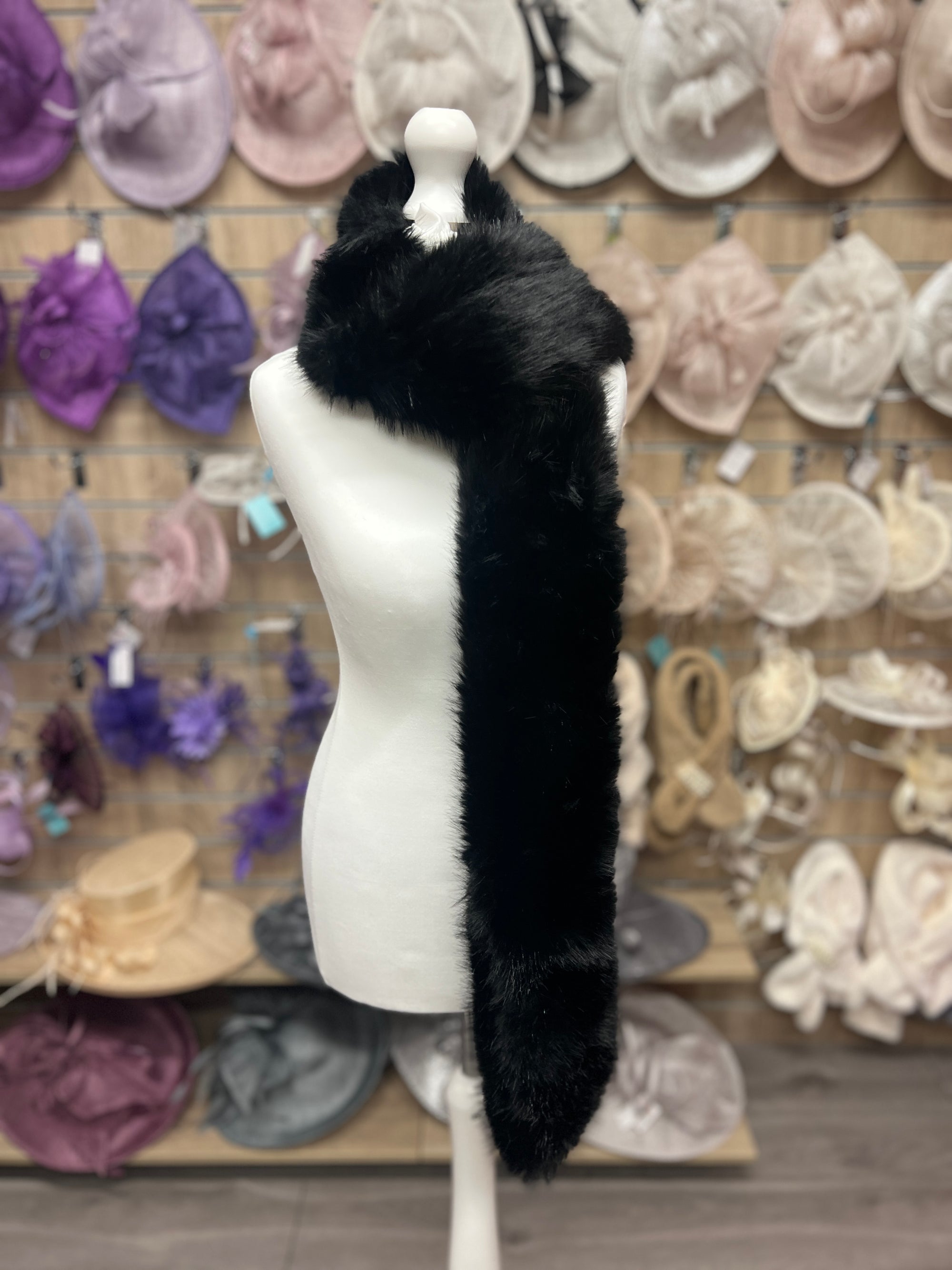 Black Faux Fur Scarf-Fascinators Direct