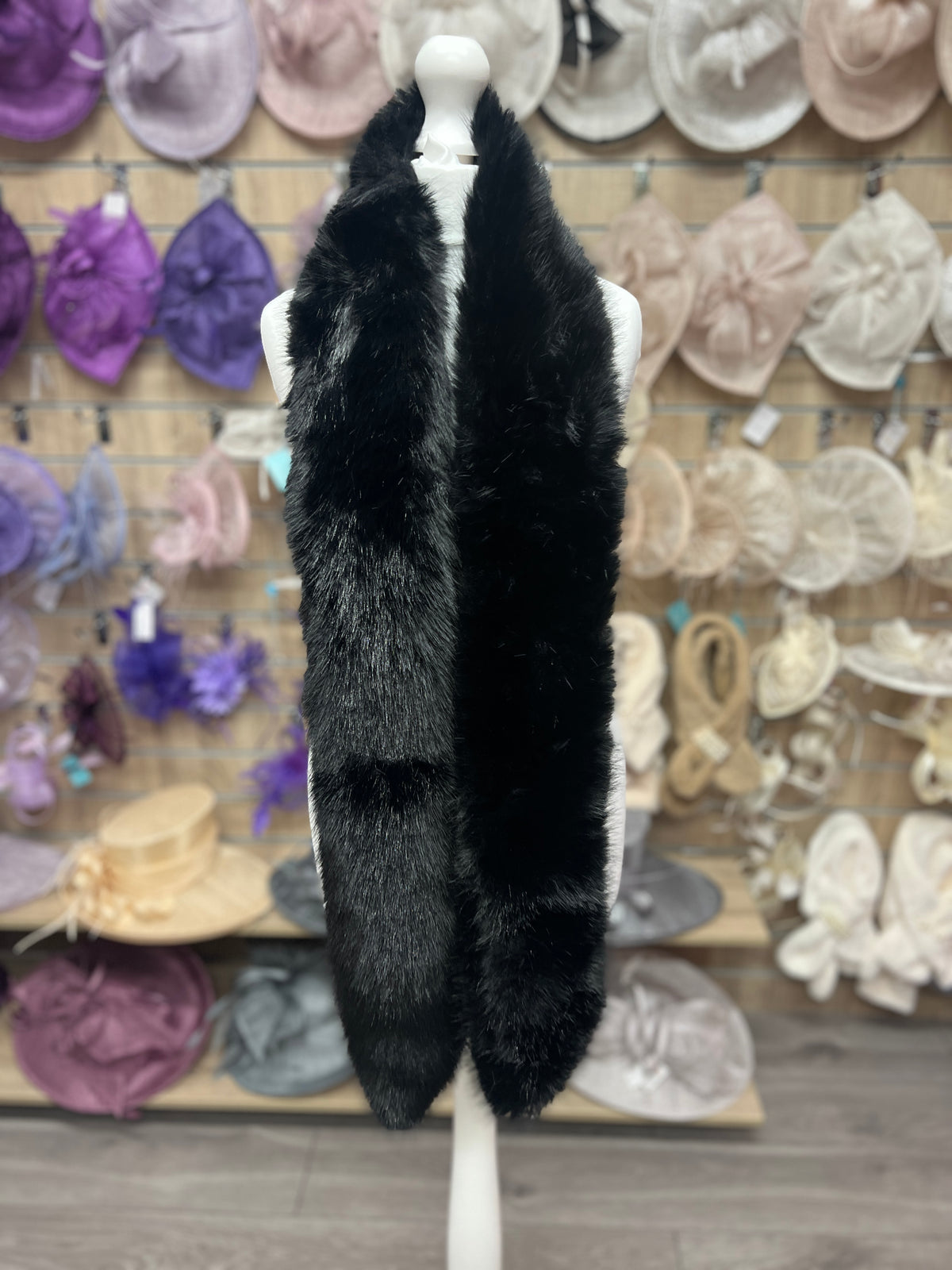 Black Faux Fur Scarf-Fascinators Direct