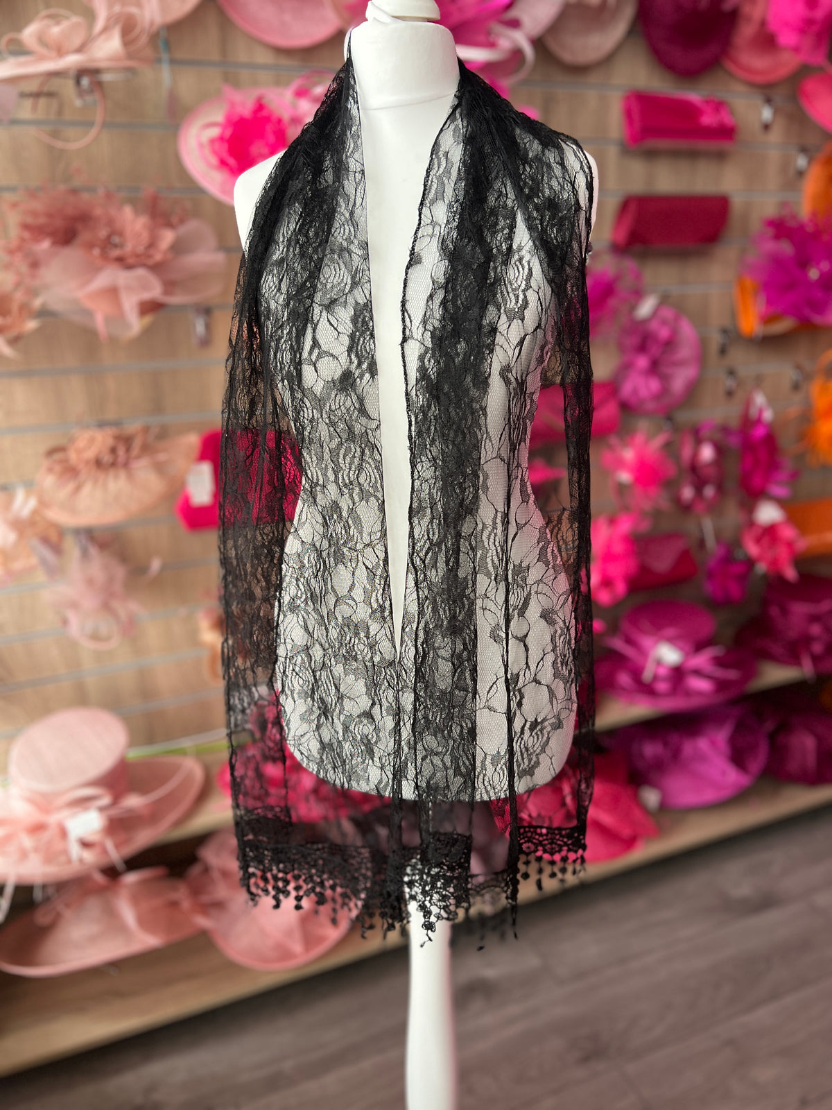 Black Floral Lace Scarf-Fascinators Direct