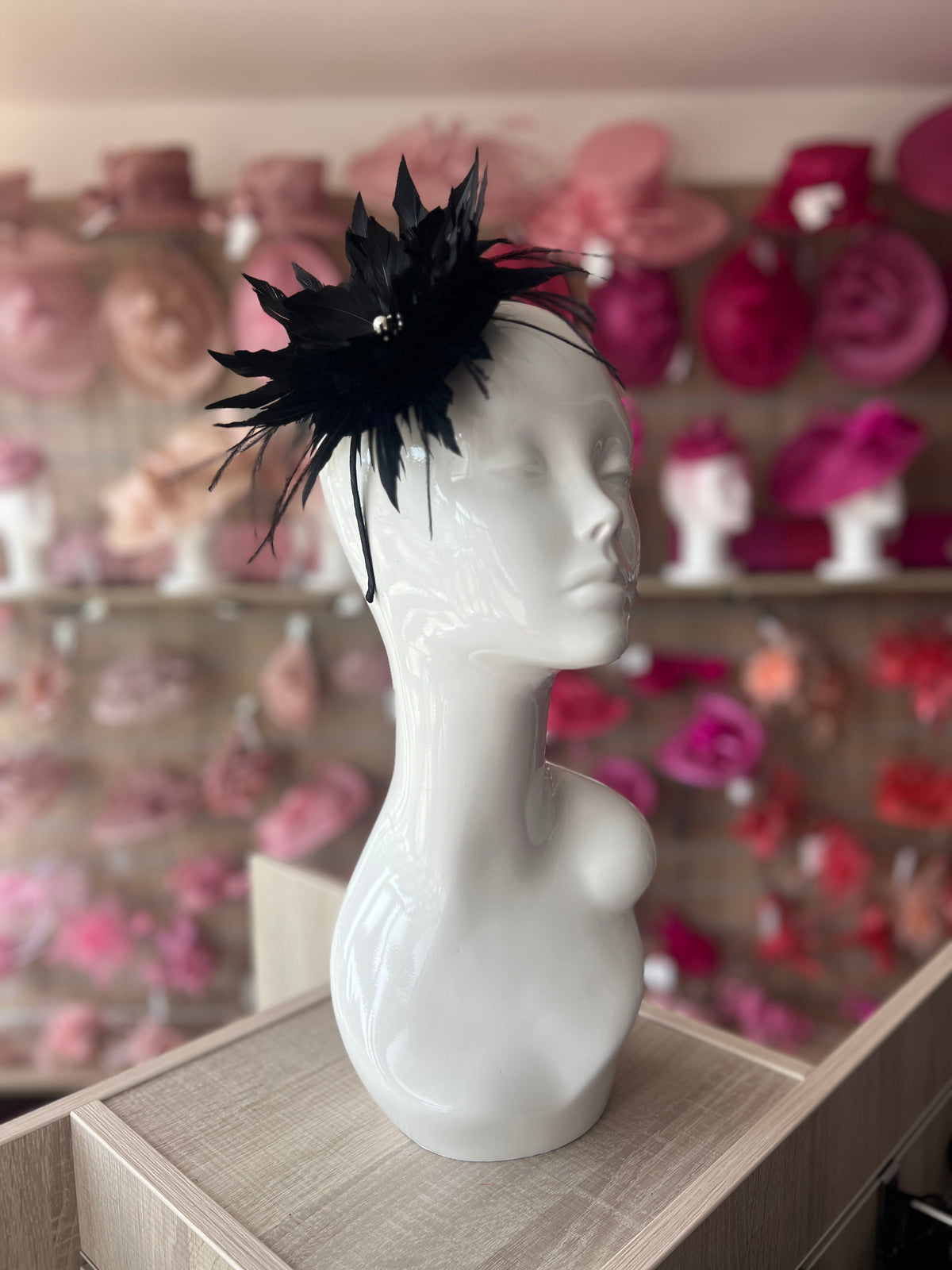 Black Flower Fascinator with Black Feathers-Fascinators Direct