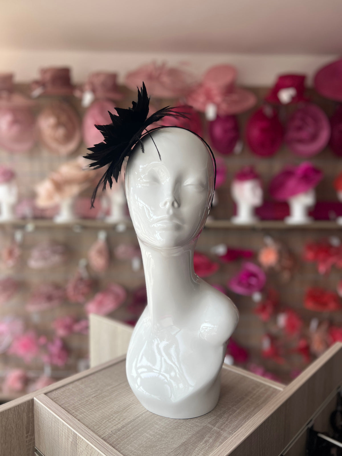 Black Flower Fascinator with Black Feathers-Fascinators Direct