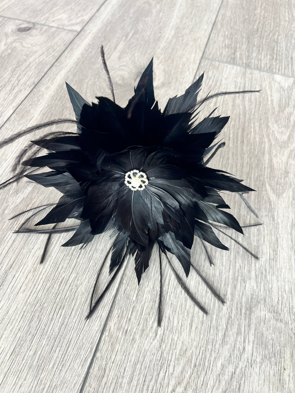 Black Flower Fascinator with Black Feathers-Fascinators Direct