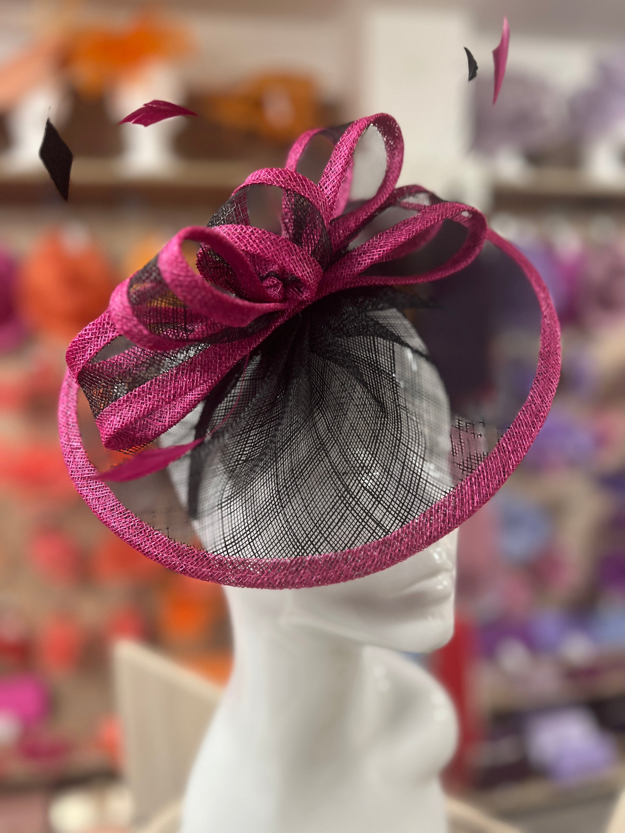 Black & Fuchsia Curved Disc Fascinator-Fascinators Direct