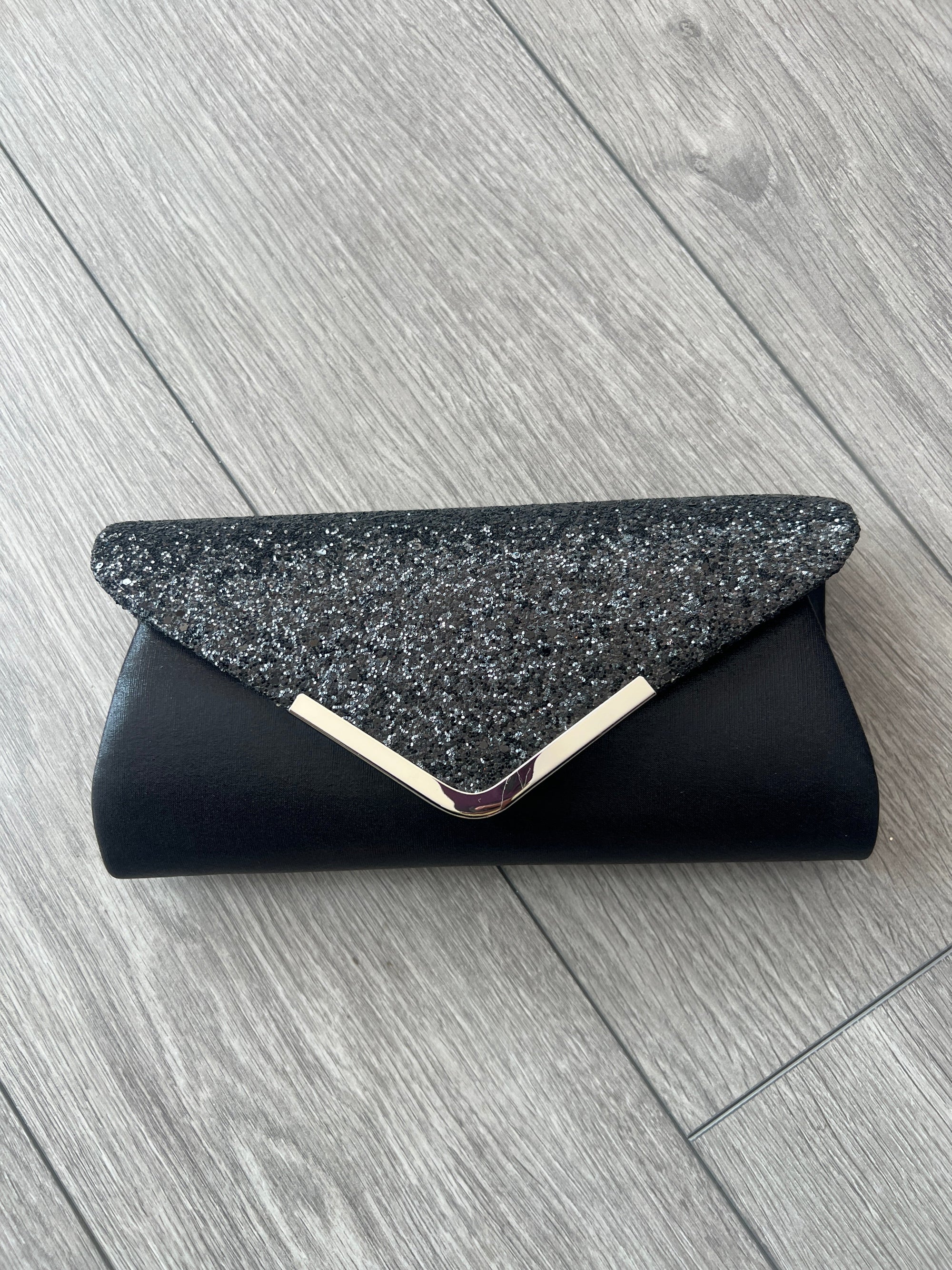 Black Glitter Clutch Bag-Fascinators Direct