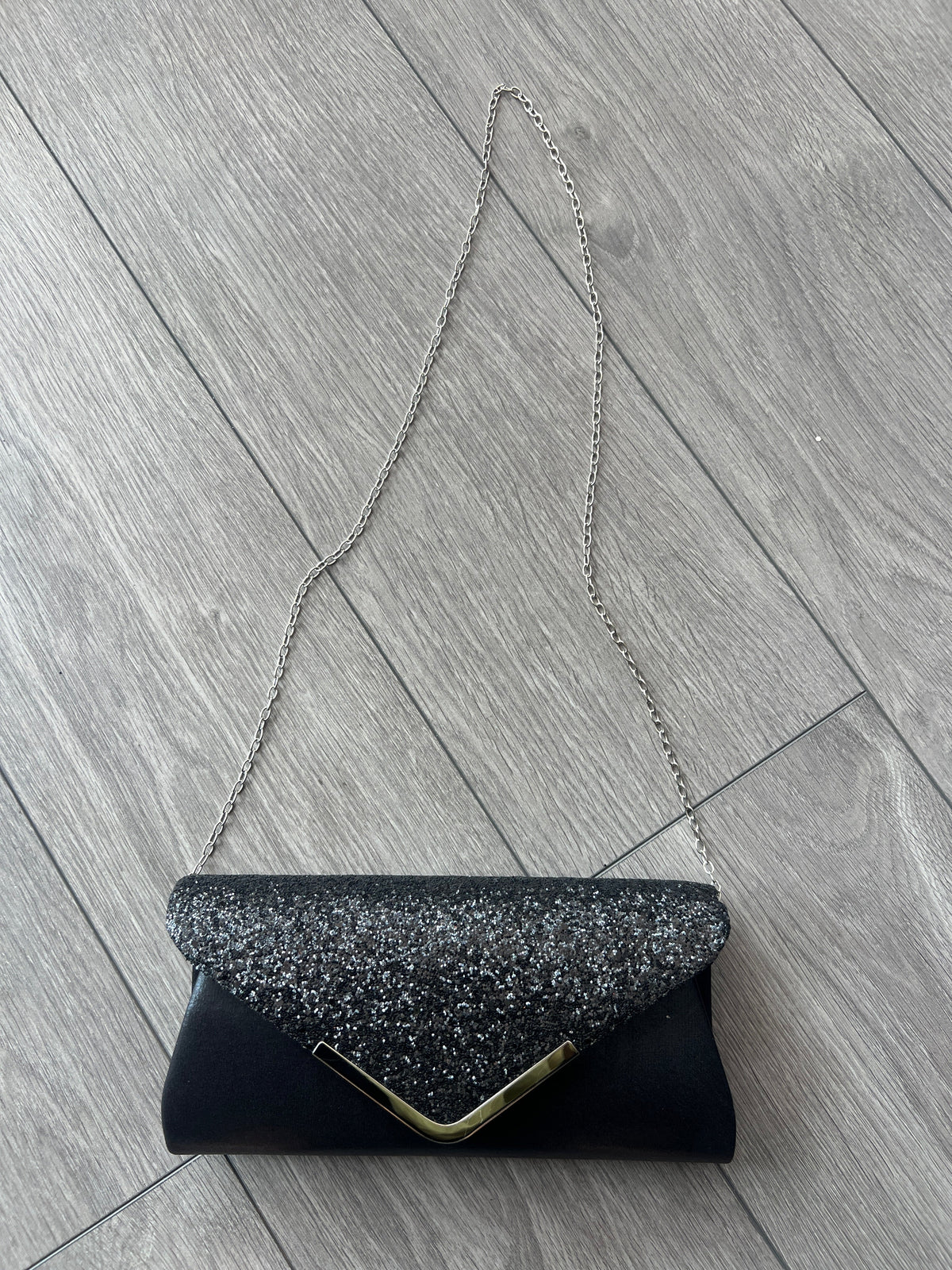 Black Glitter Clutch Bag-Fascinators Direct