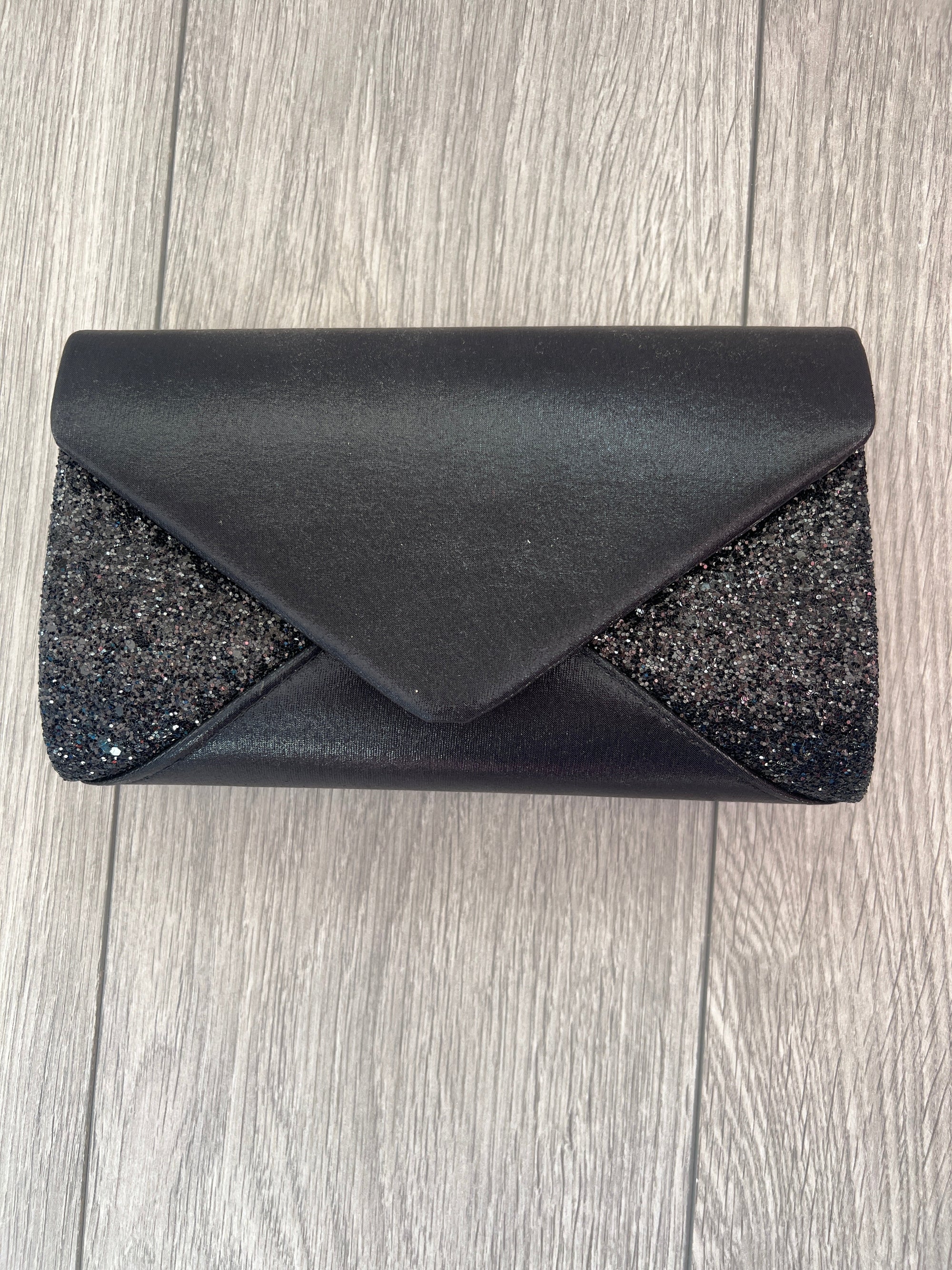 Black Glitter Envelope Clutch Bag-Fascinators Direct