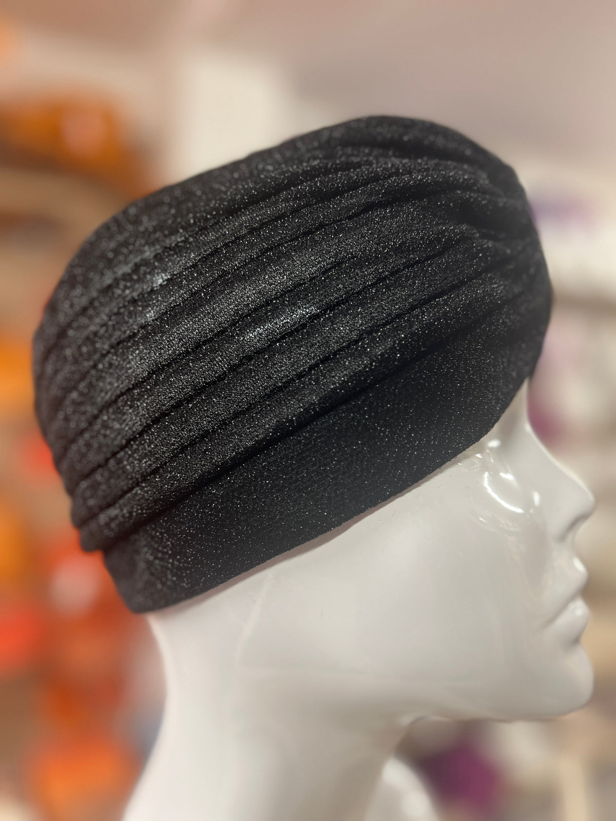 Black Glitter Turban Hat-Fascinators Direct
