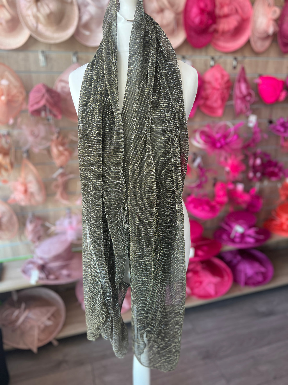 Black &amp; Gold Crinkle Shimmery Scarf-Fascinators Direct