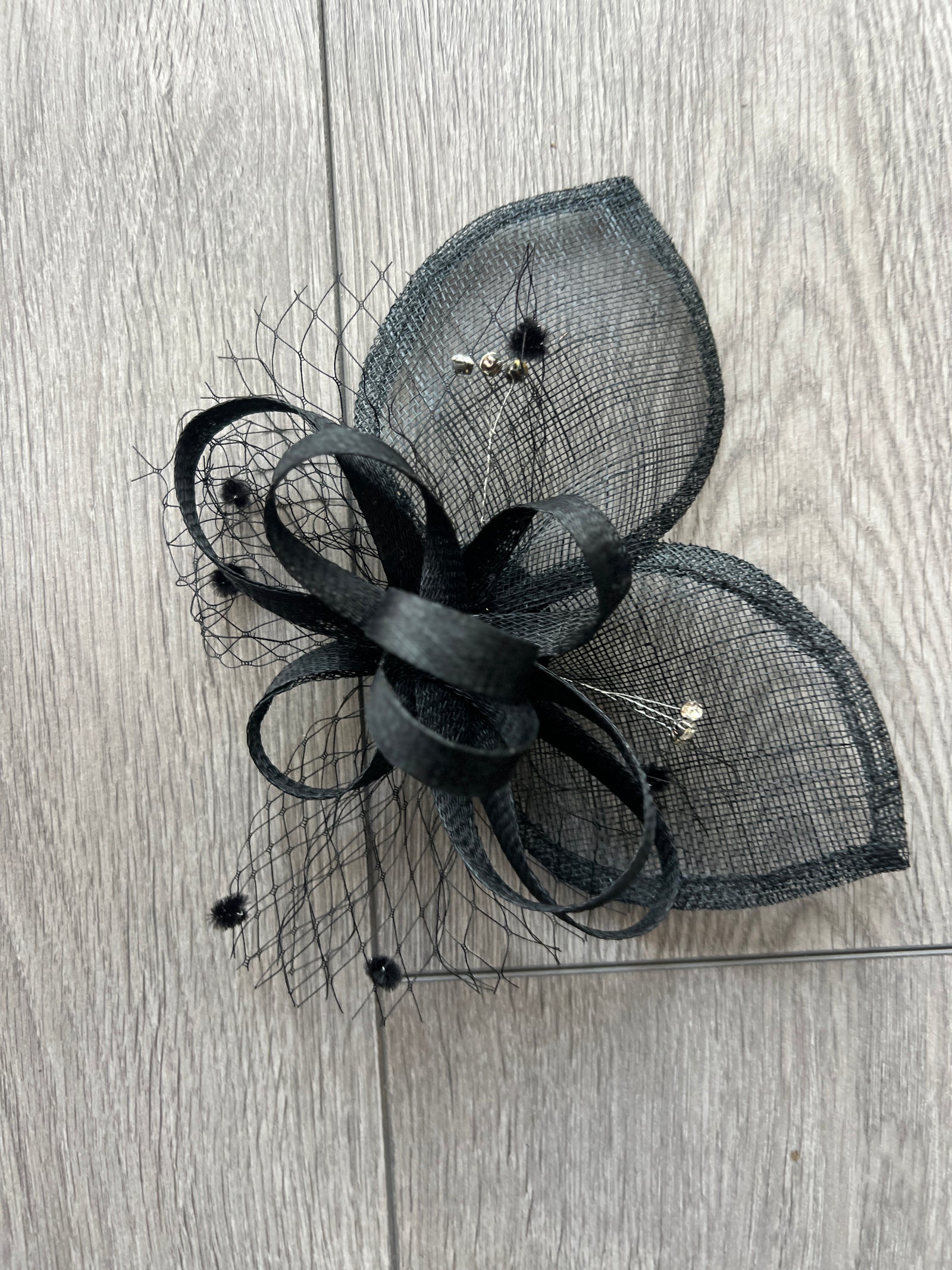 Black Hair Fascinator With Netting & Diamantes-Fascinators Direct