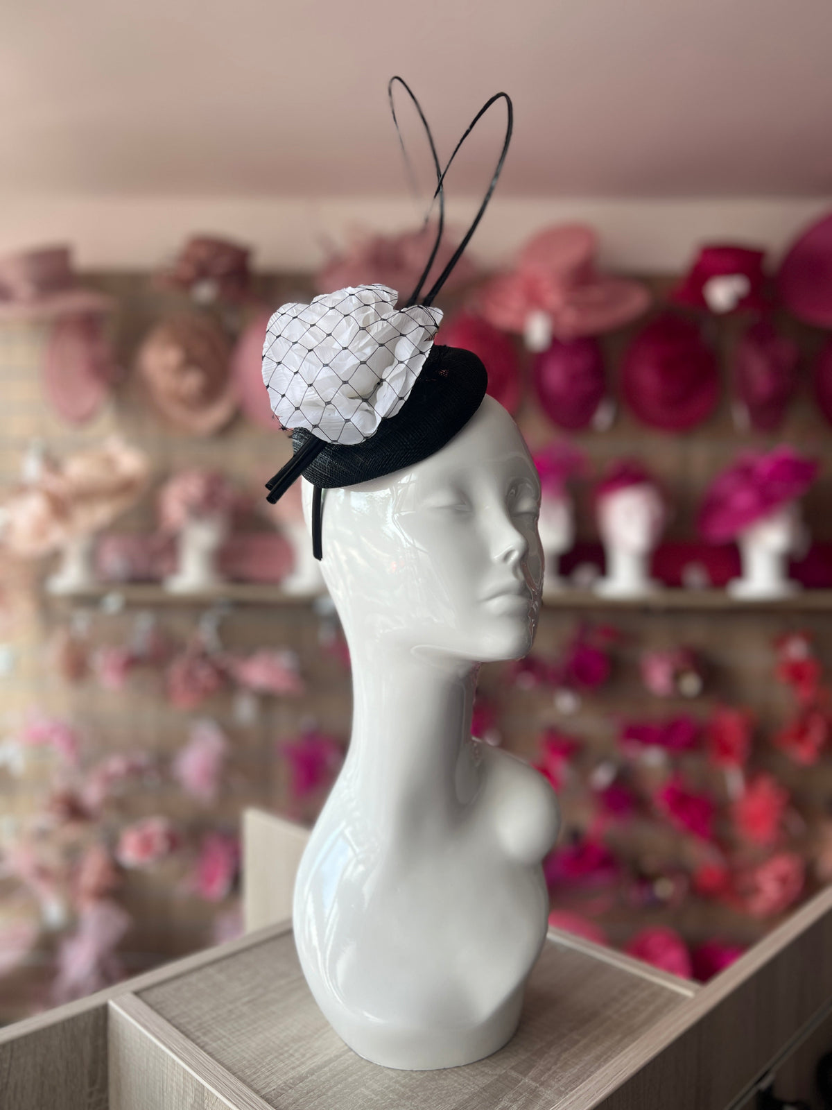 Black Hair Fascinator with White Flower &amp; Quills-Fascinators Direct