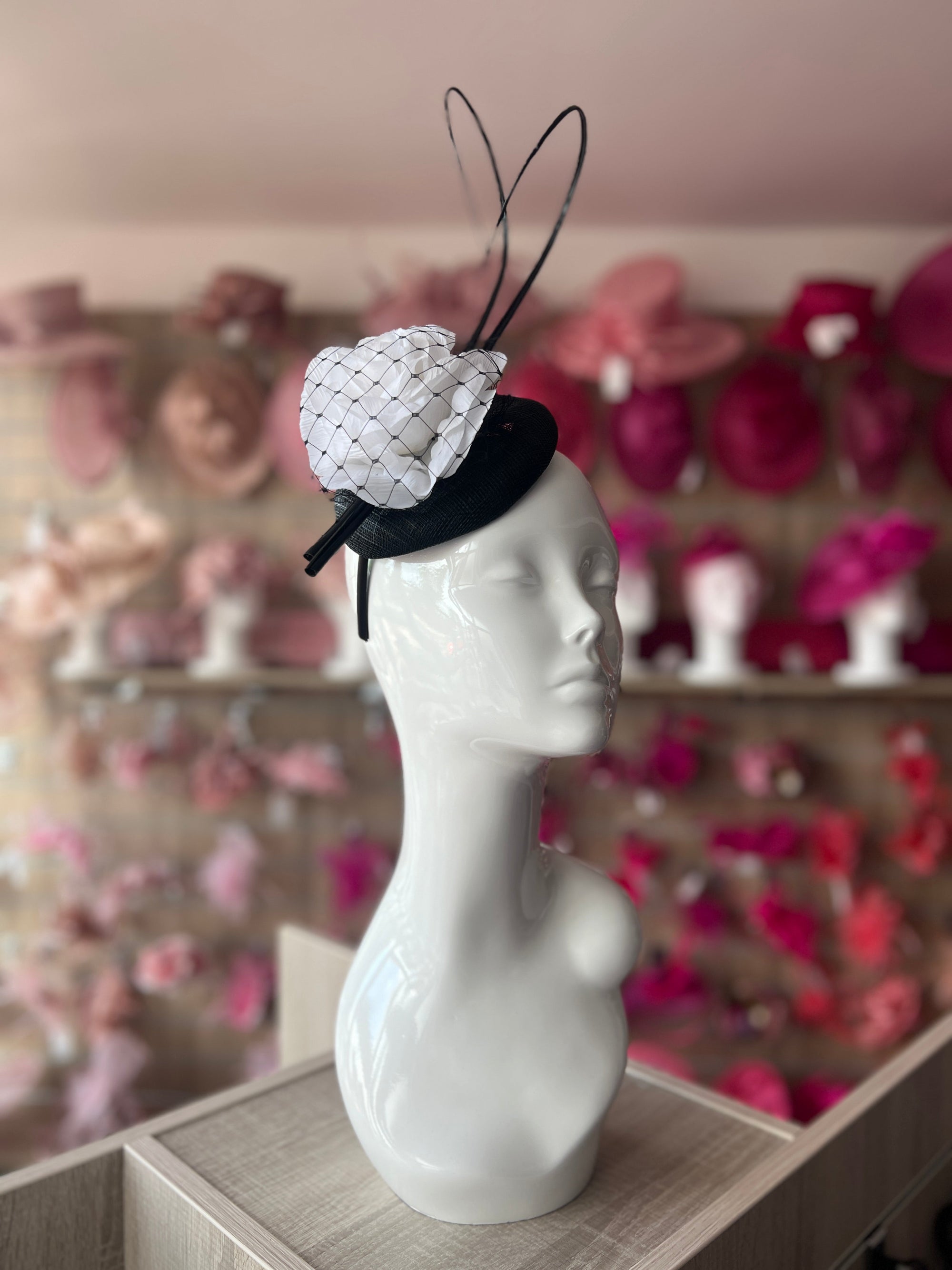 Black Hair Fascinator with White Flower & Quills-Fascinators Direct