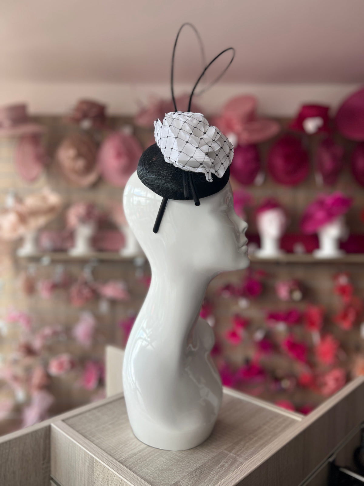 Black Hair Fascinator with White Flower &amp; Quills-Fascinators Direct