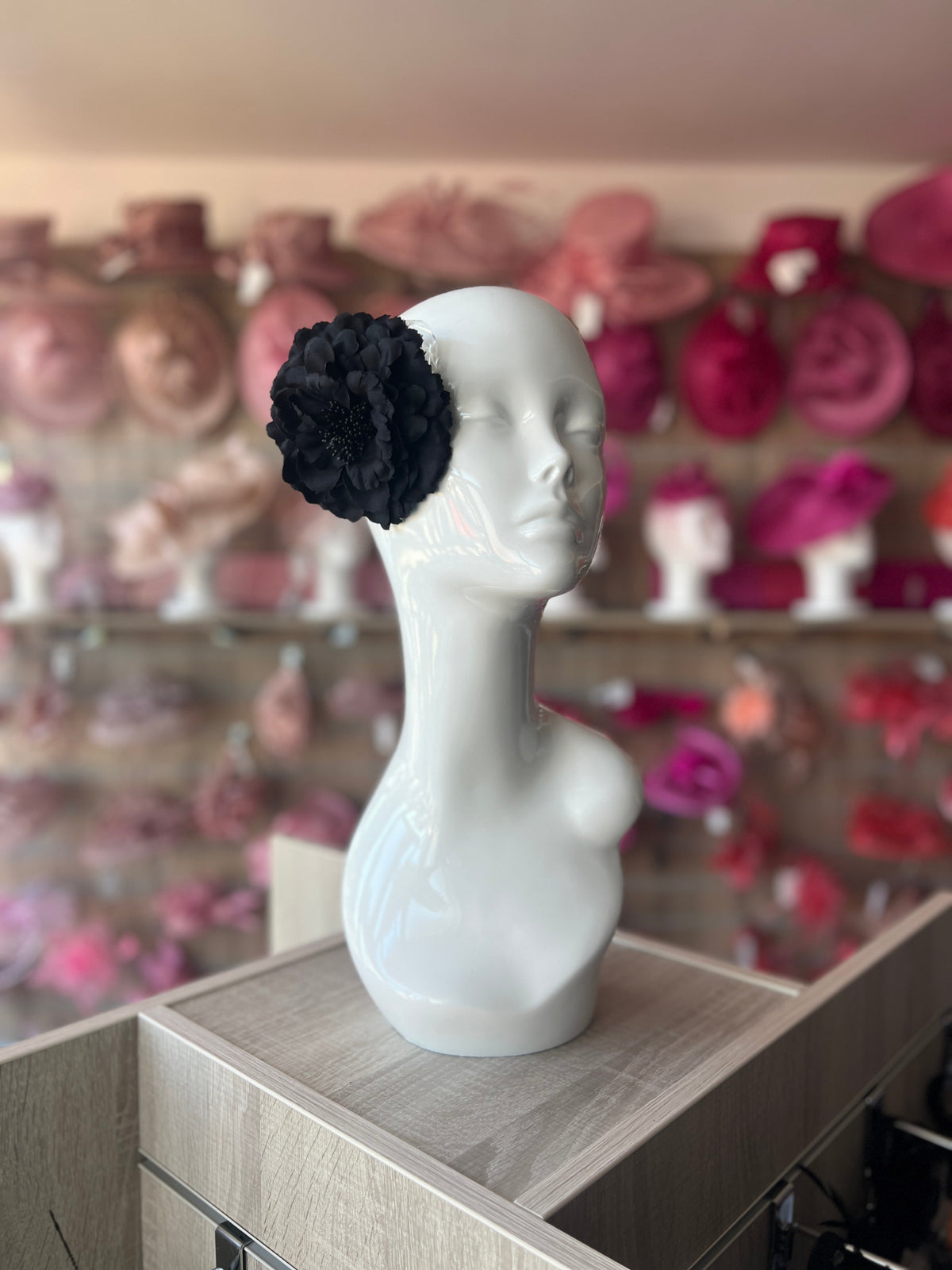 Black Hair Flower Fascinator Clip-Fascinators Direct