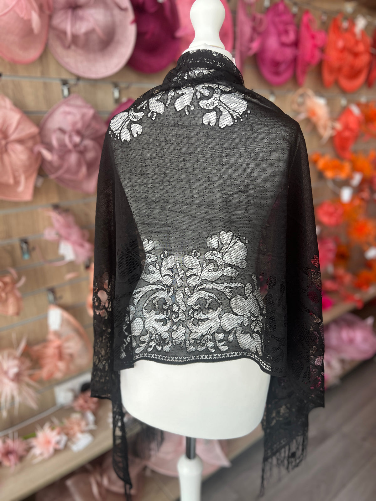 Black Lace Shawl-Fascinators Direct