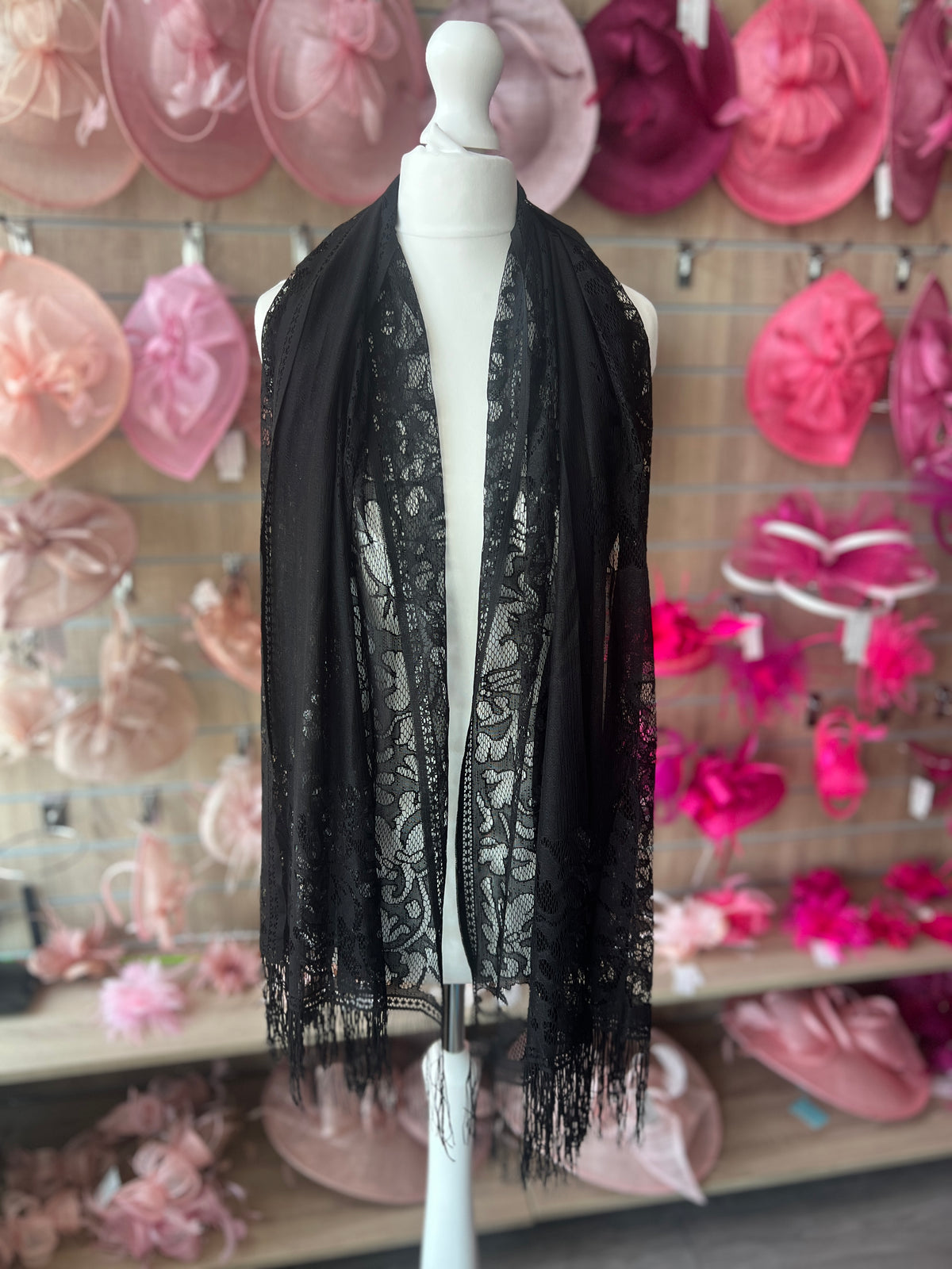 Black Lace Shawl-Fascinators Direct