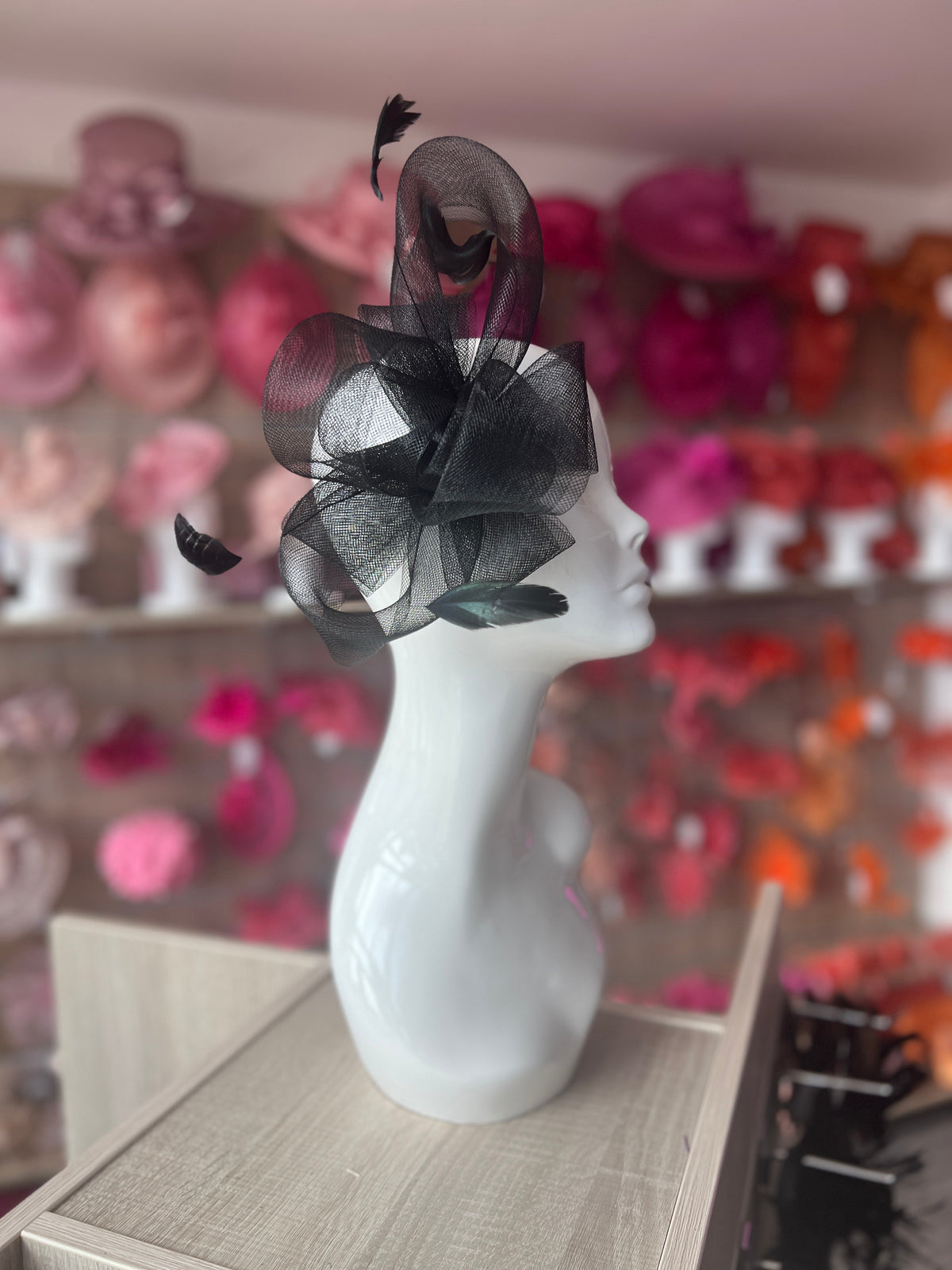 Black Large Loop Fascinator With Feathers-Fascinators Direct