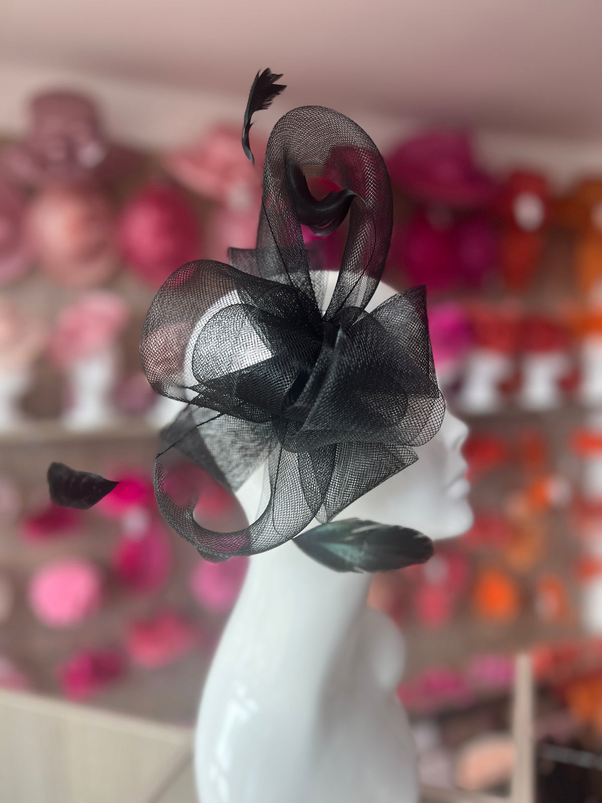 Black Large Loop Fascinator With Feathers-Fascinators Direct