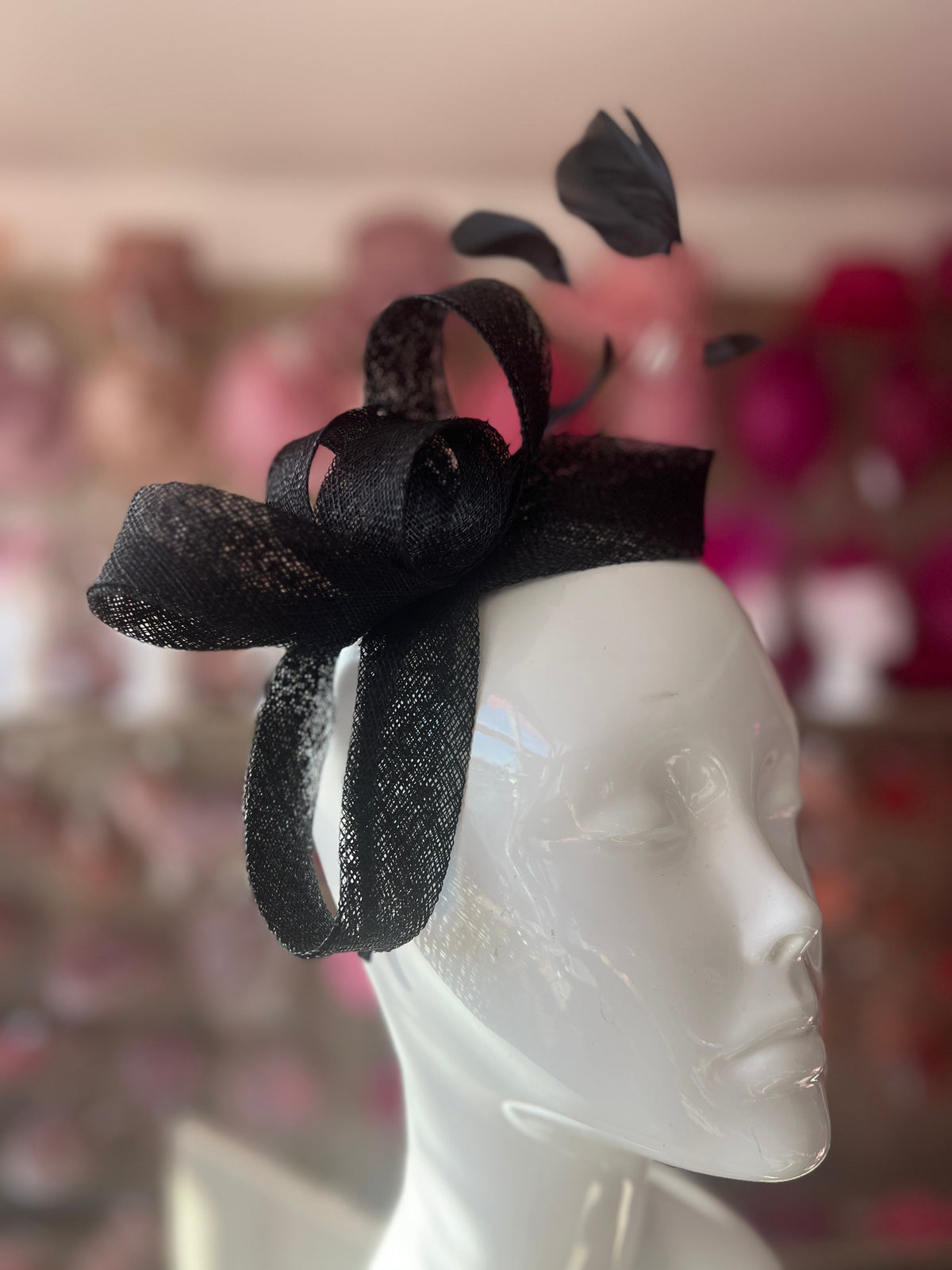 Black Large Loop Feather Headband Fascinator-Fascinators Direct