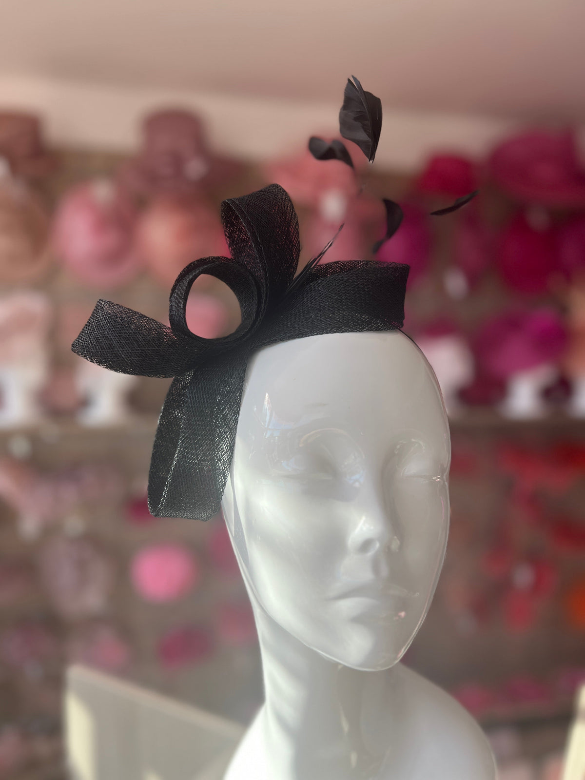 Black Large Loop Feather Headband Fascinator-Fascinators Direct