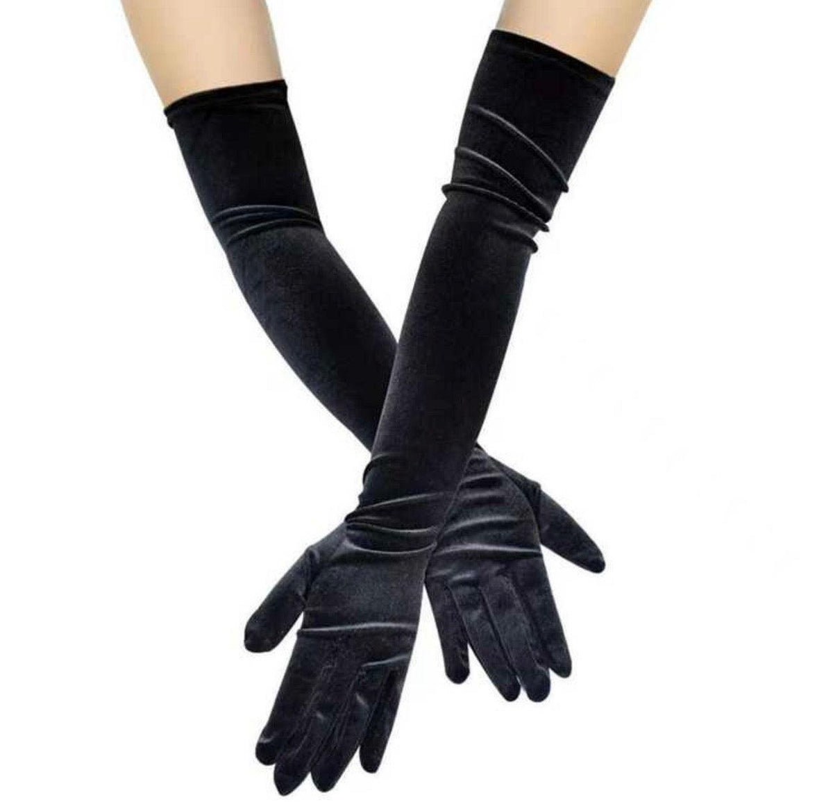 Black Long Velvet Gloves-Fascinators Direct